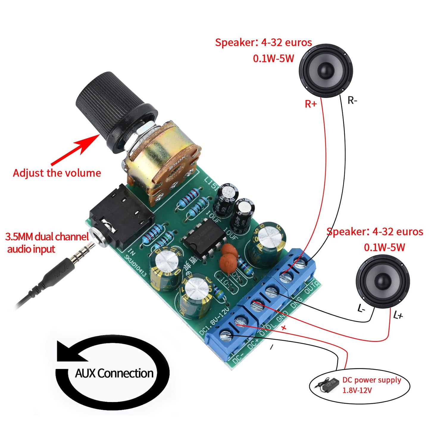 2pcs TDA2822M DC 1.8-12V 2.0 Channel Stereo Amplifier Mini AUX Audio Amplifier Board Module Amplifier Board