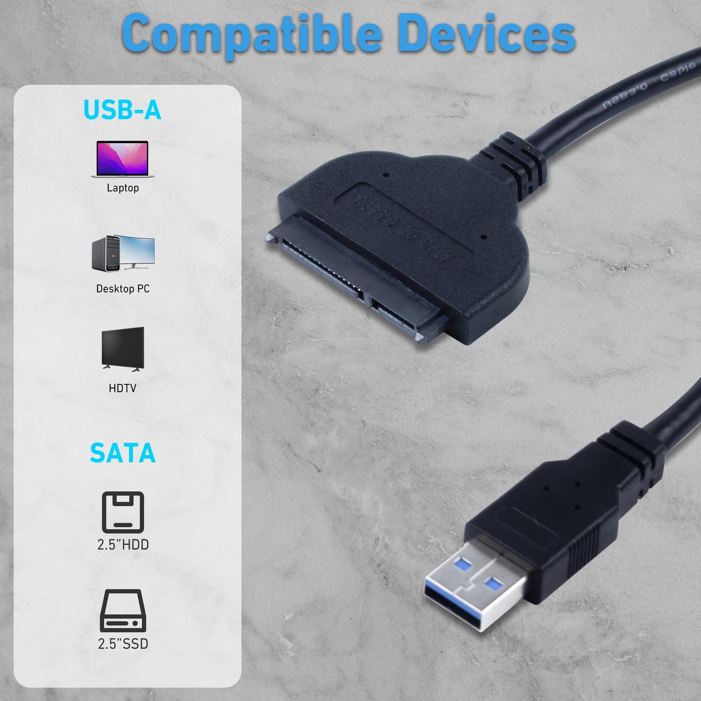 A-Goldnest SATA to USB Adapter - Superspeed 5Gbps Cable for 2.5 inch HDD and SSD, Compatible with USB 2.0/1.1 Older SATA Connector