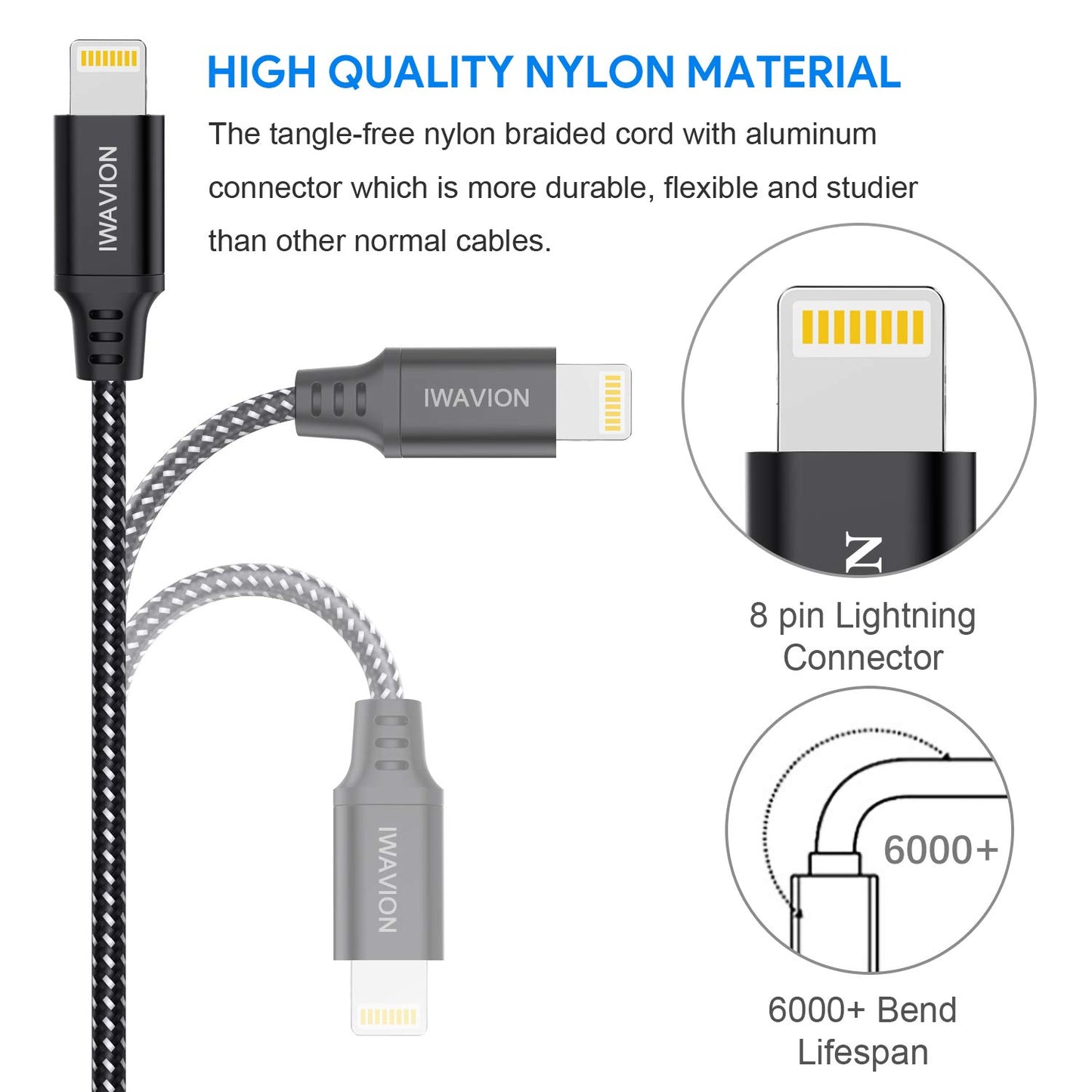 IWAVION iPhone Charger Cable, 4pack 3ft/1m Lightning Cable Nylon Braided MFi Certified iPhone Cable USB Sync Cord Fast iPhone Charging Cable…