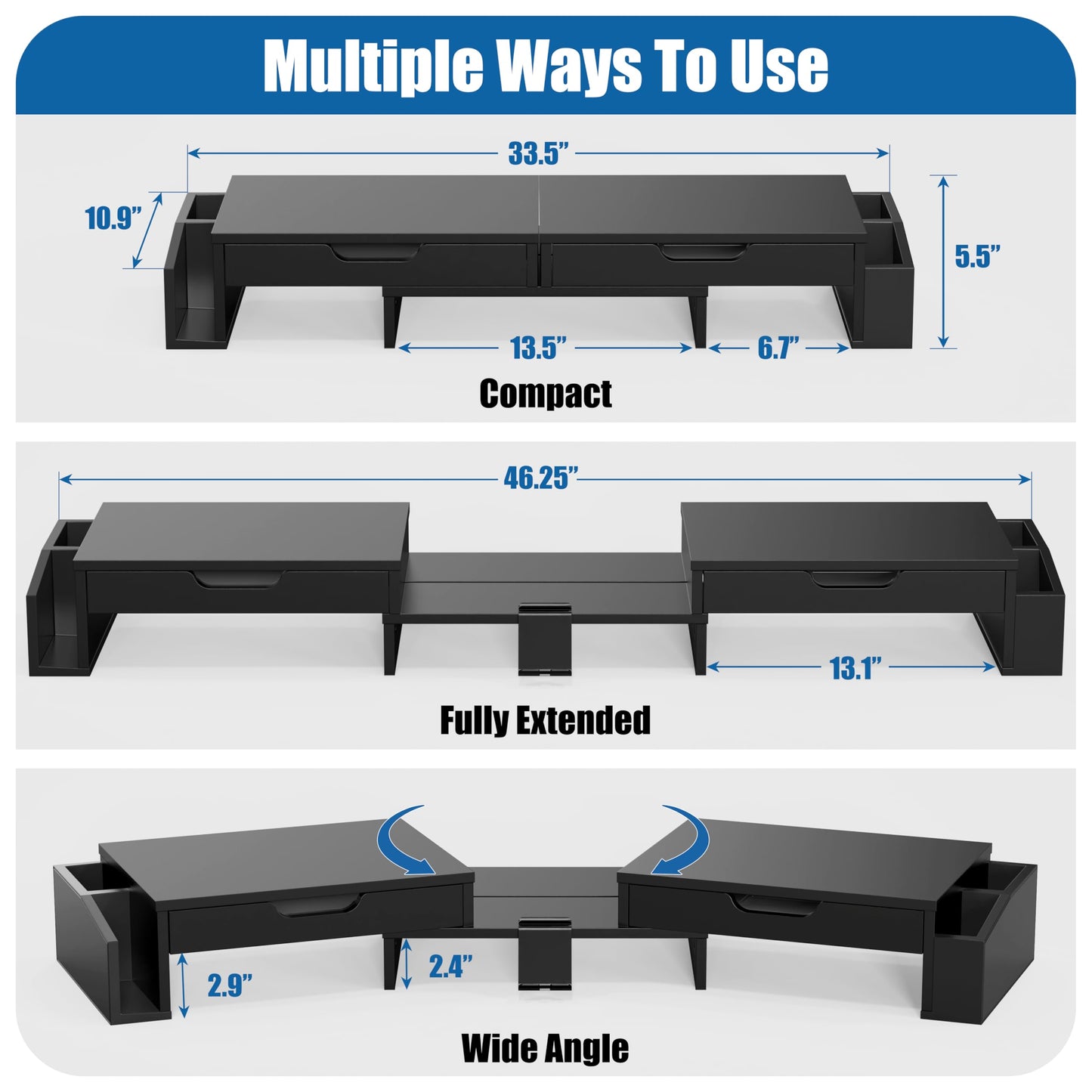 Simple Houseware Desk Dual Monitor Stand Riser with Pull-Out Drawers, Black
