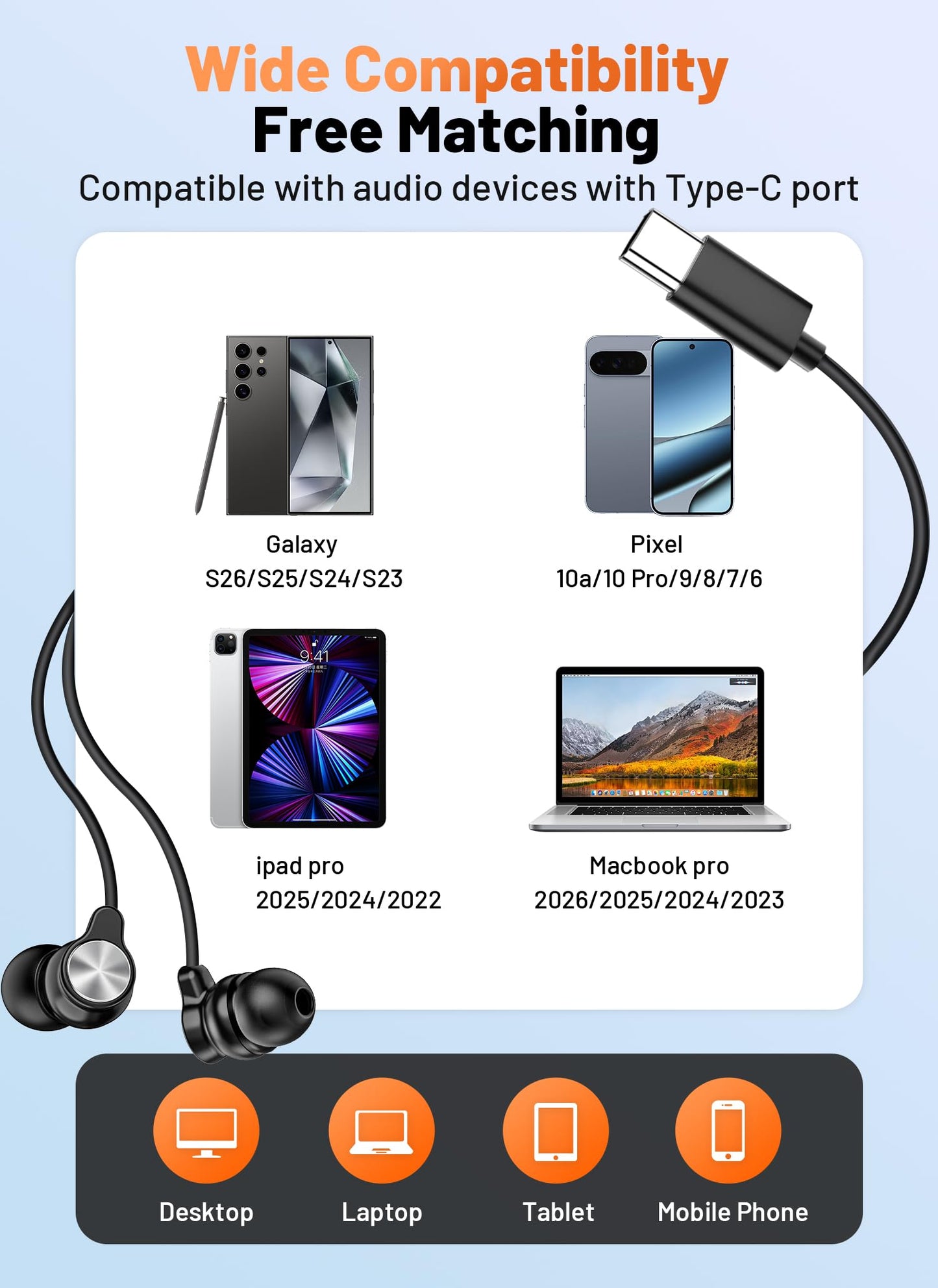 2 PACK USB C Headphones for iPhone 17 16 15, Wired Earbuds USB C with Clear Mic & Noise Reduction, Ear Buds Wired Headphones Type C Earphones
