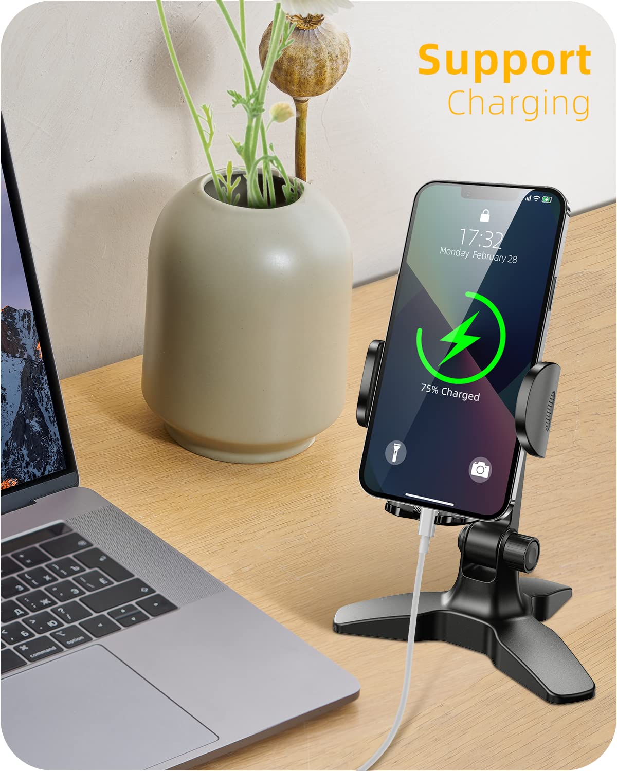 APPS2Car Heavy Duty Phone Stand - Adjustable Desktop Holder for Video Calls, Compatible with 4.7-6.8" Smartphones & Thick Cases, Perfect for Home