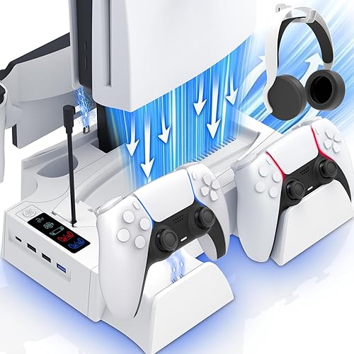 PS5 / PS5 Slim Cooling Station with PlayStation Portal and Controller Charging Station, Cooling Stand for PlayStation 5, PS 5 Portal Charger Dock