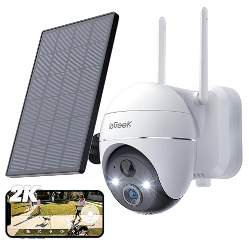 ieGeek Security Camera Outdoor, 2K Wireless WiFi 360°PTZ Camera, Solar Battery Powered Surveillance Camera with Spotlight/Siren/Motion Detection/3MP