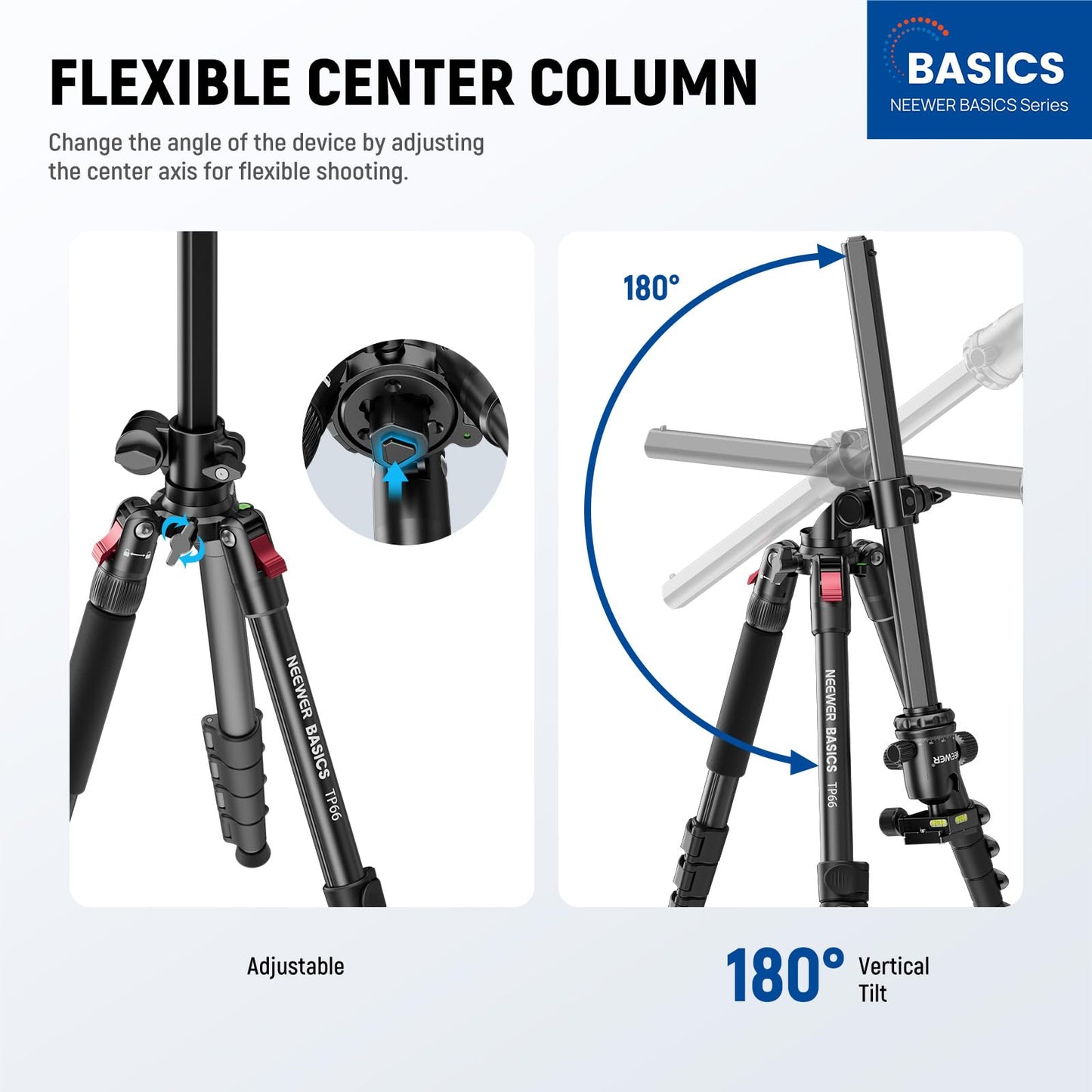 NEEWER Basics 64.5" Horizontal Overhead Tripod with Ball Head/Cell Phone Holder Compatible with iPhone Video Recording, Aluminum Travel Stand Camera