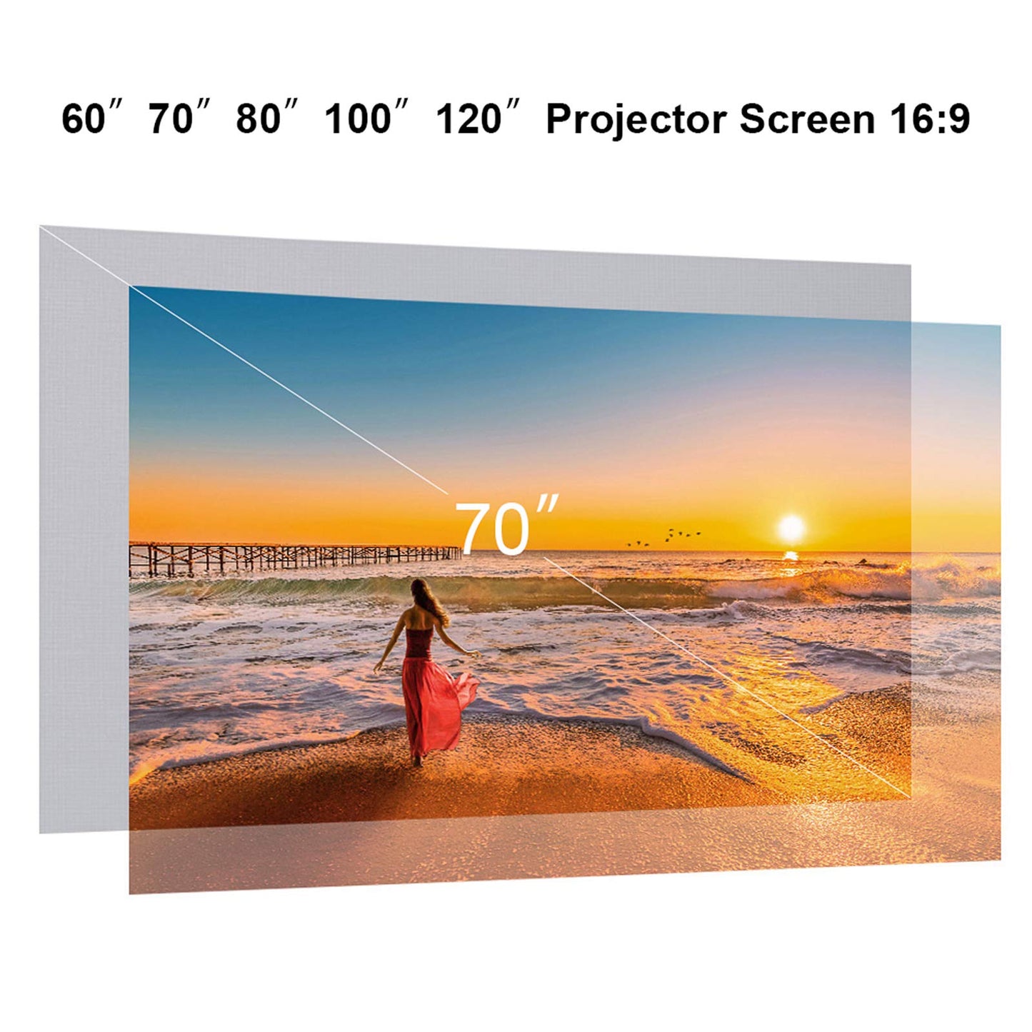 120-inch Portable Projector Screen HD 16:9 Frameless Video Projection Screen Foldable Wall Mounted for Home Theater Office Movies