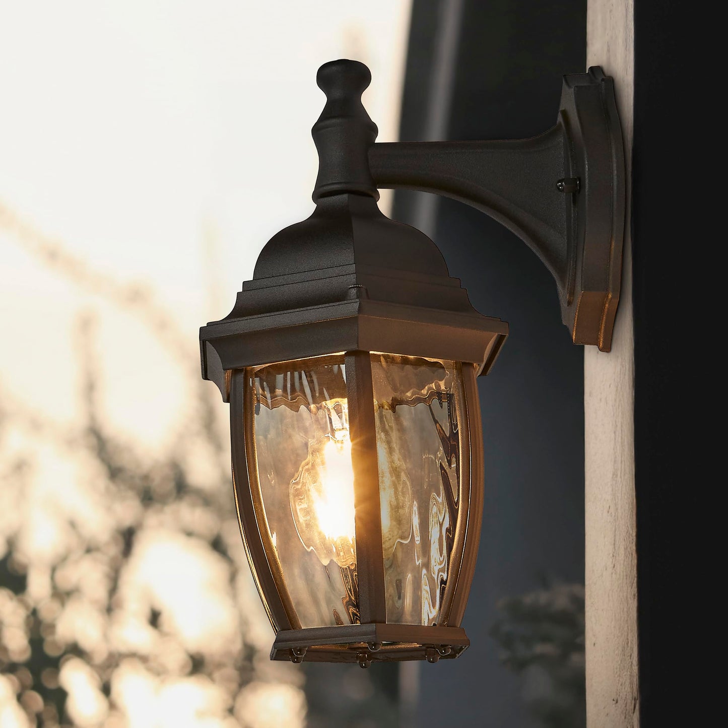 Maxxima Outdoor Wall Light Metal Frame with Clear Water Glass, E26 Socket