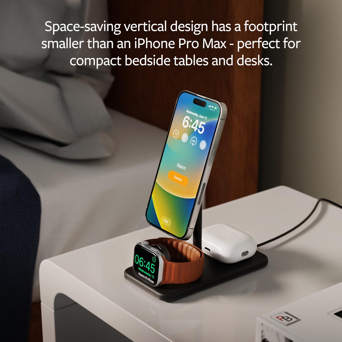 Twelve South HiRise 3 Deluxe, Compact Luxury Wireless Magsafe Charging Stand for iPhone, AirPods and Apple Watch - Includes US Power Supply with 5