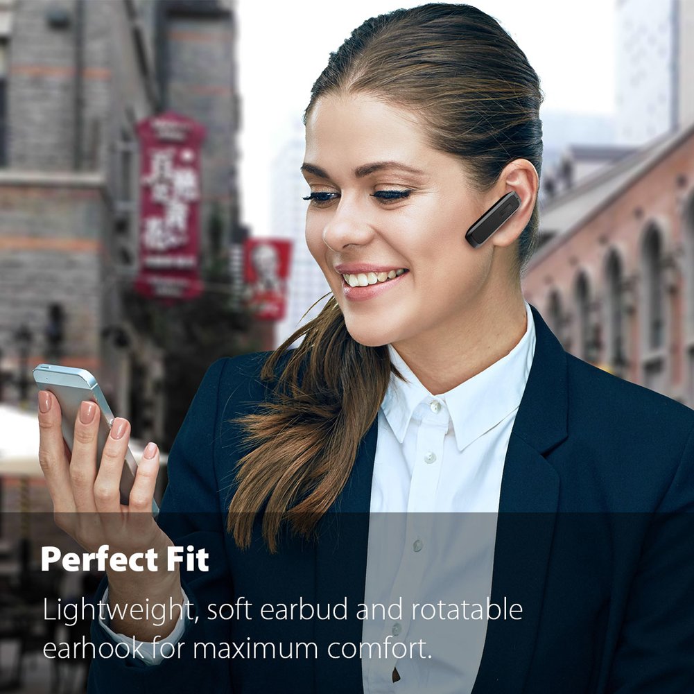 Marnana Bluetooth Headset, Hands-Free Wireless Earpiece w/ 18 Hours Playtime and Noise Cancelling Mic for iPhone Samsung Android Cellphone Truck