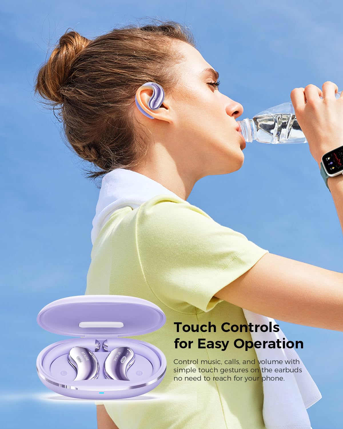 Micool Open Ear Headphones Bluetooth 6.0, Clip On Earbuds Wireless with 36H Playtime, Noise Cancelling Comfort Fit Sports Headphones