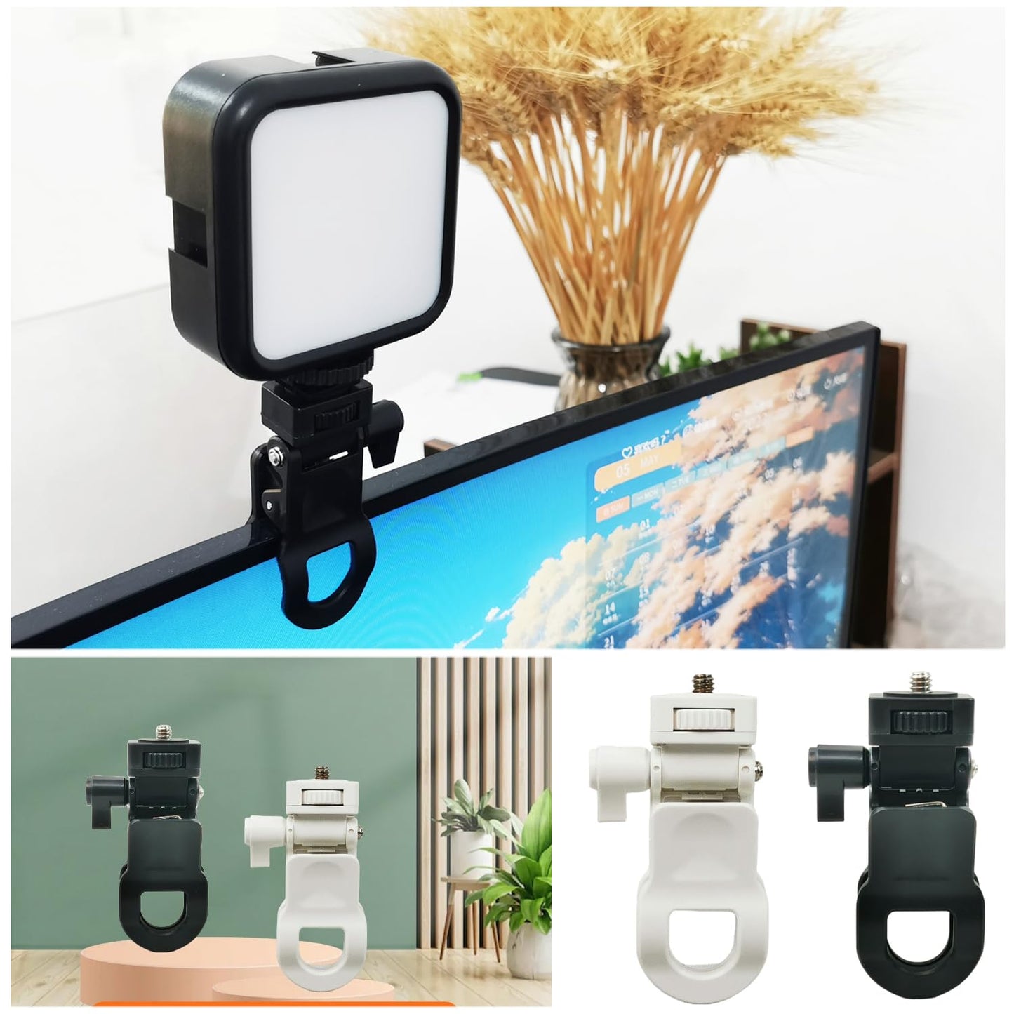 ThtRht 2 Pack Monitor Camera Mount Clamp Clip Screen LCD Display Top Fill Light Flash Holder Webcam Stand with 1/4 Screw Universal Connector for Phone