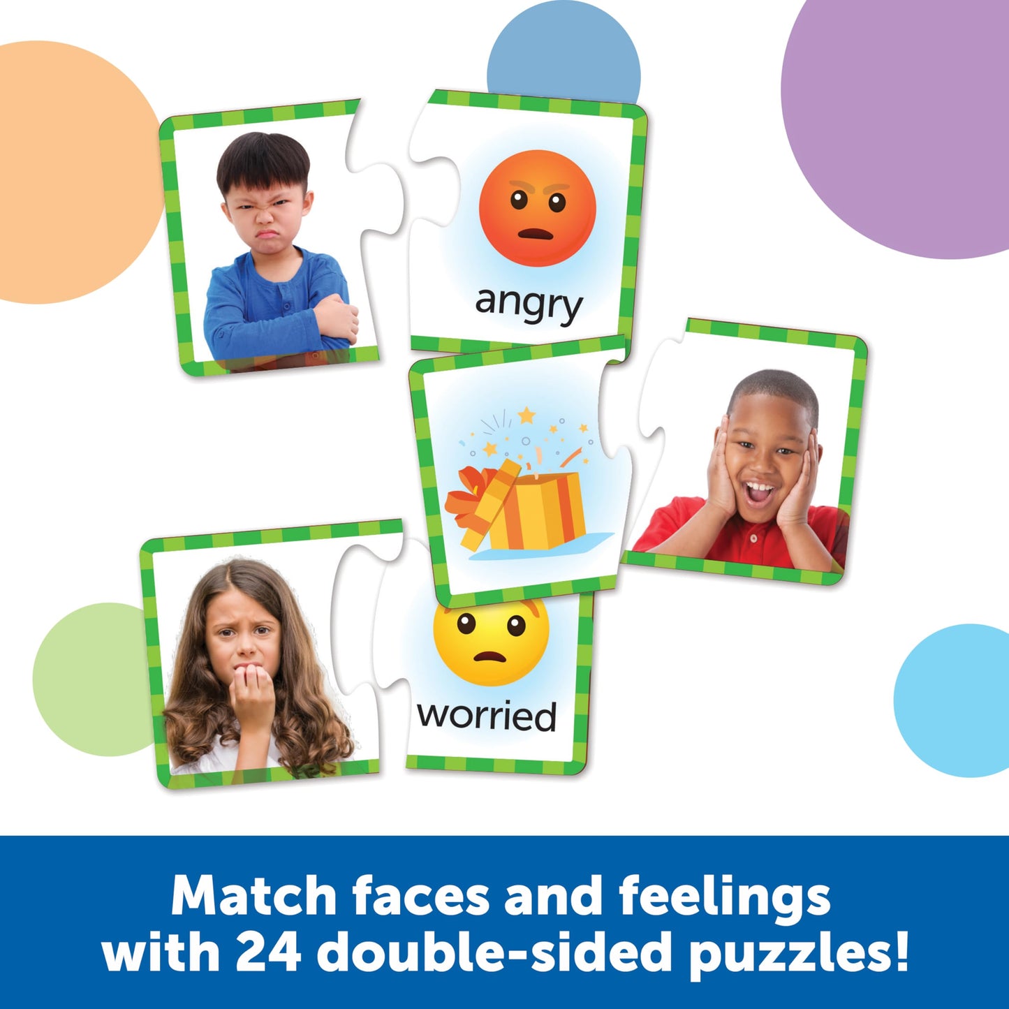 Learning Resources Feelings & Emotions Puzzle Cards – 48-Piece Social-Emotional Learning Toy for Kids Ages 3+, Speech Therapy & Social Skills Games