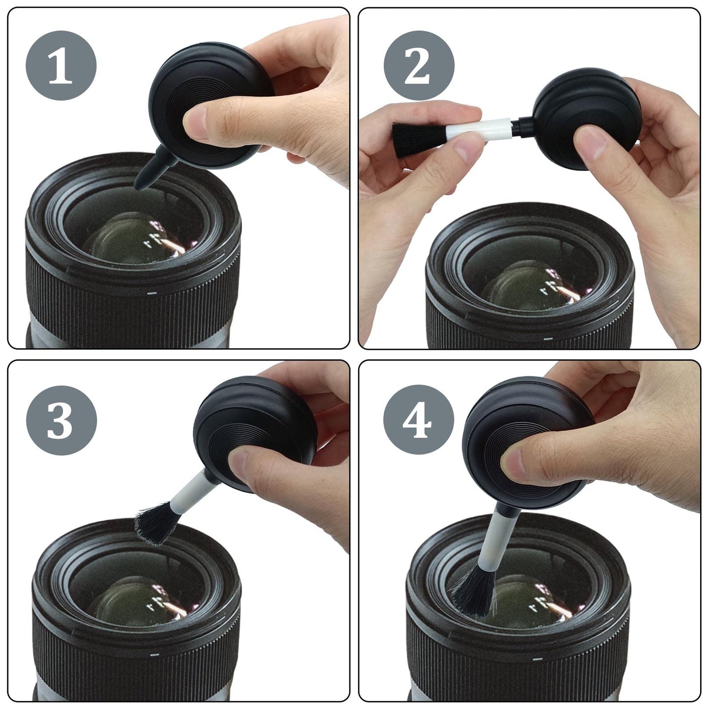 Lens Cleaning Kit Contains 2 Pcs Rubber Rocket Air Blower Duster, Lens Cleaning Pen, Blower Brush Dust Cleaner and Carrying Pouch, for Lens, Camera