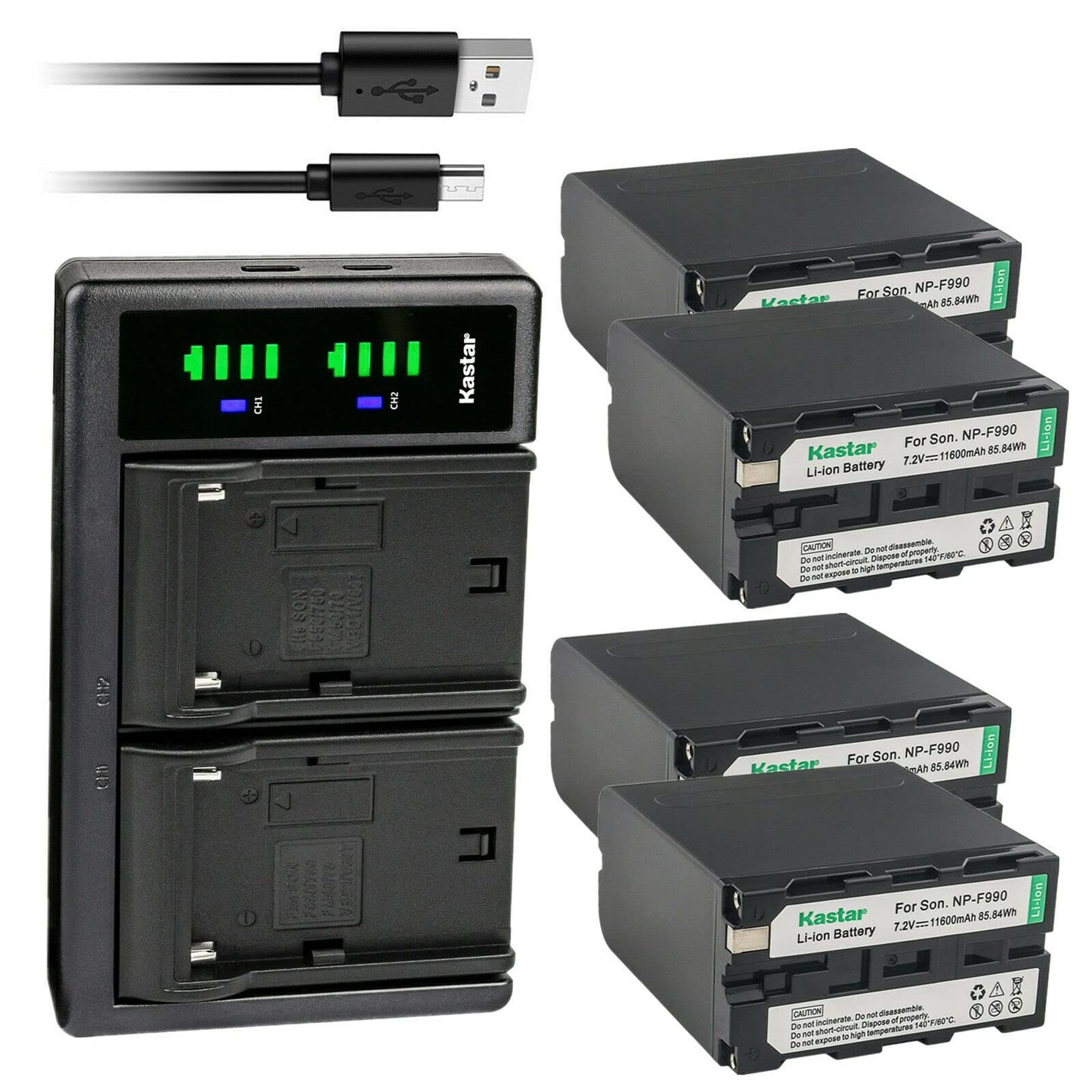 Kastar NP-F990 Battery 4-Pack and LTD2 USB Charger Compatible with Sony MVC-FD200 MVC-FD5 MVC-FD51 MVC-FD7 MVC-FD71 MVC-FD73 MVC-FD75 MVC-FD81