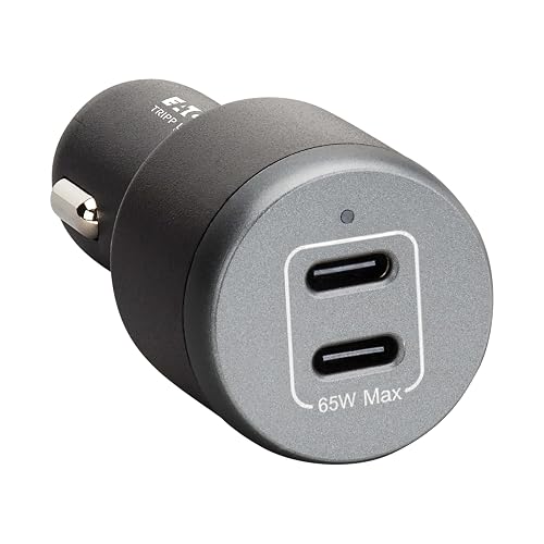 Eaton Tripp Lite Series 65W USB C Car Charger Cigarette Lighter Adapter, 2 USB-C Ports, Power Delivery (PD) 3.1 and PPS Charging, Fasting Charging