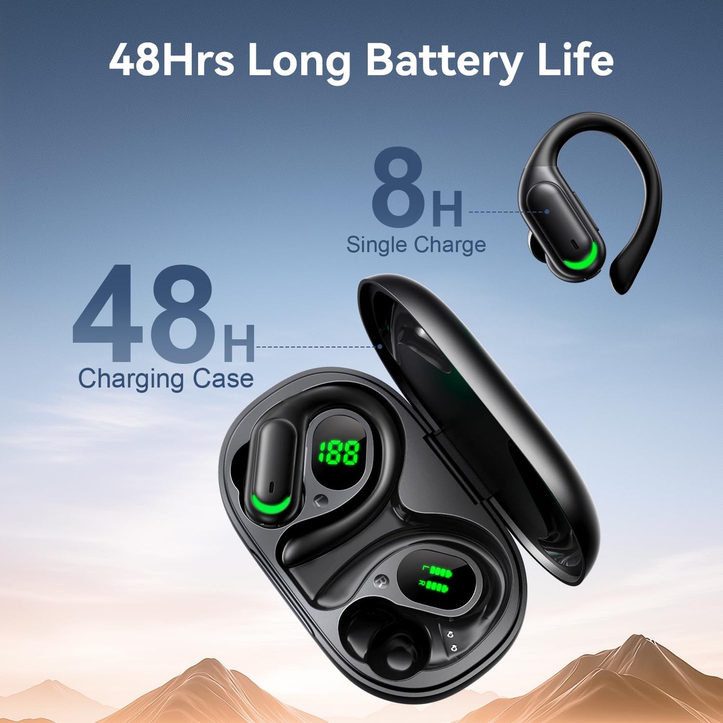 Wireless Earbuds Bluetooth 5.4 Headphones, 96hrs Playtime, Wireless Charging Case LED Display, Over Ear Headphones, ENC Noise Cancelling, Hi-Fi Sound
