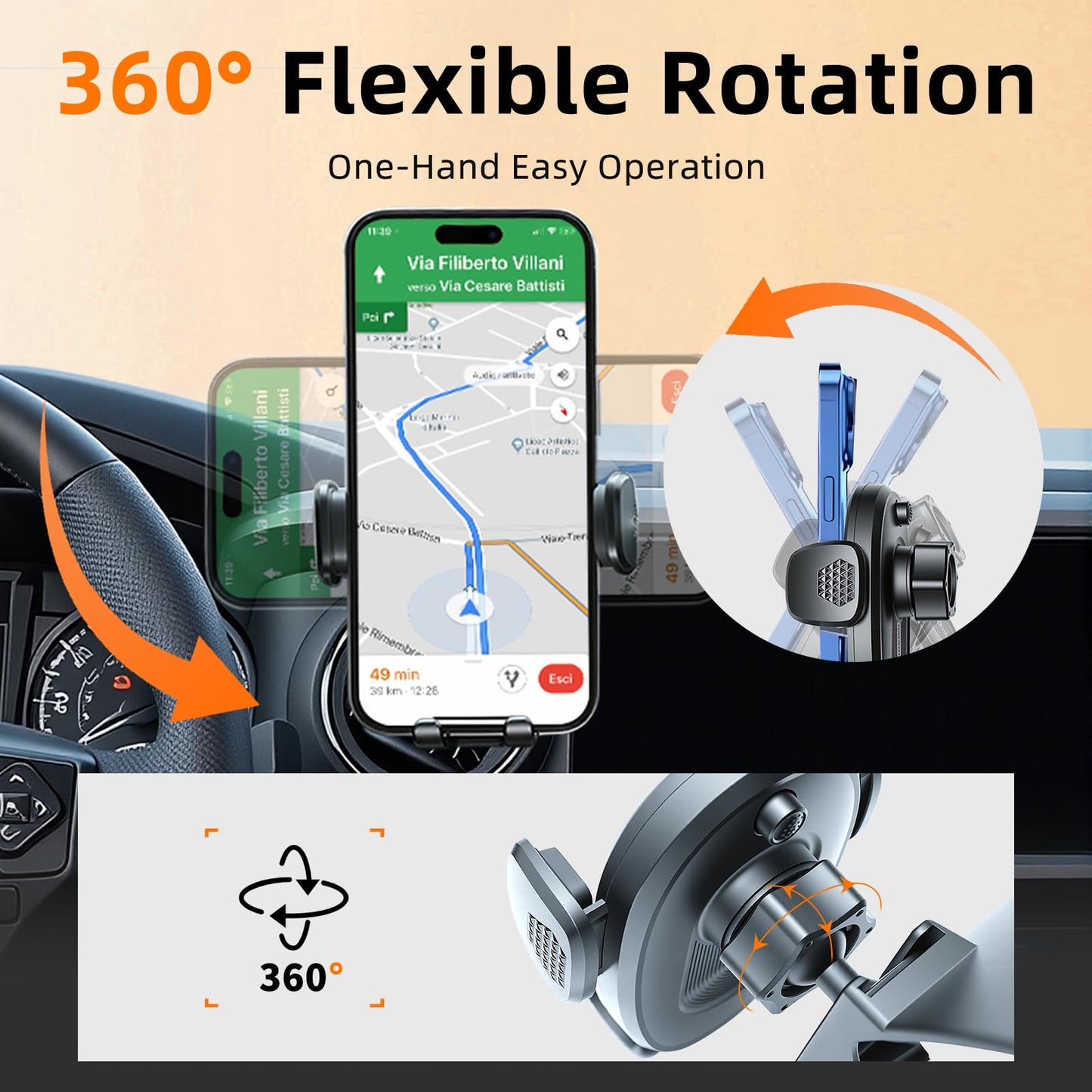 Phone Mount for Toyota Tacoma (2016-2023, 3rd Gen), 360° Adjustable Dashboard Phone Holder, Hands Free Car Smartphone Mount for iPhone, Google