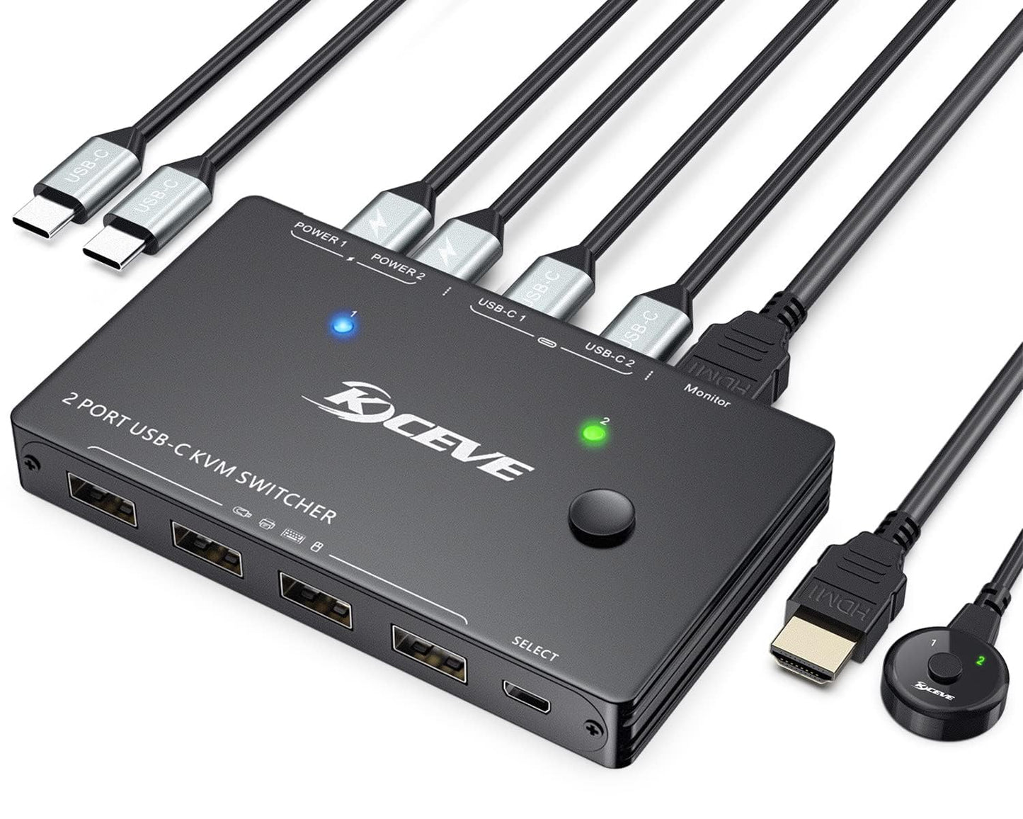USB C KVM Switch 4K@60Hz, USB C Switch for 2 Laptops Share 1 Monitor and 4 USB Peripherals, Thunderbolt 3 Compatible, 100W PD, Wired Remote and USB-C