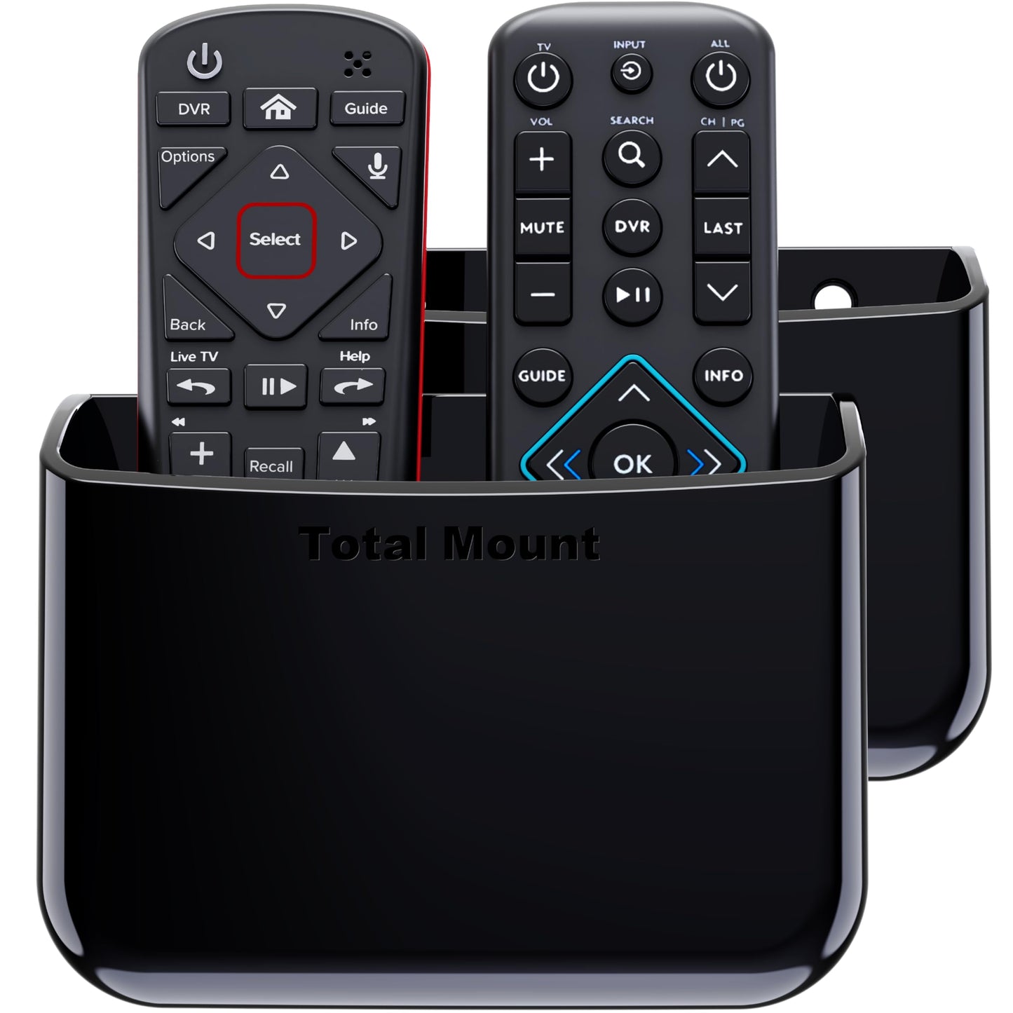 TotalMount Universal Remote Control Holder - Attaches to Wall or Back of TV - Compatible with All TV Remotes (Premium Black, Large Two Pack)