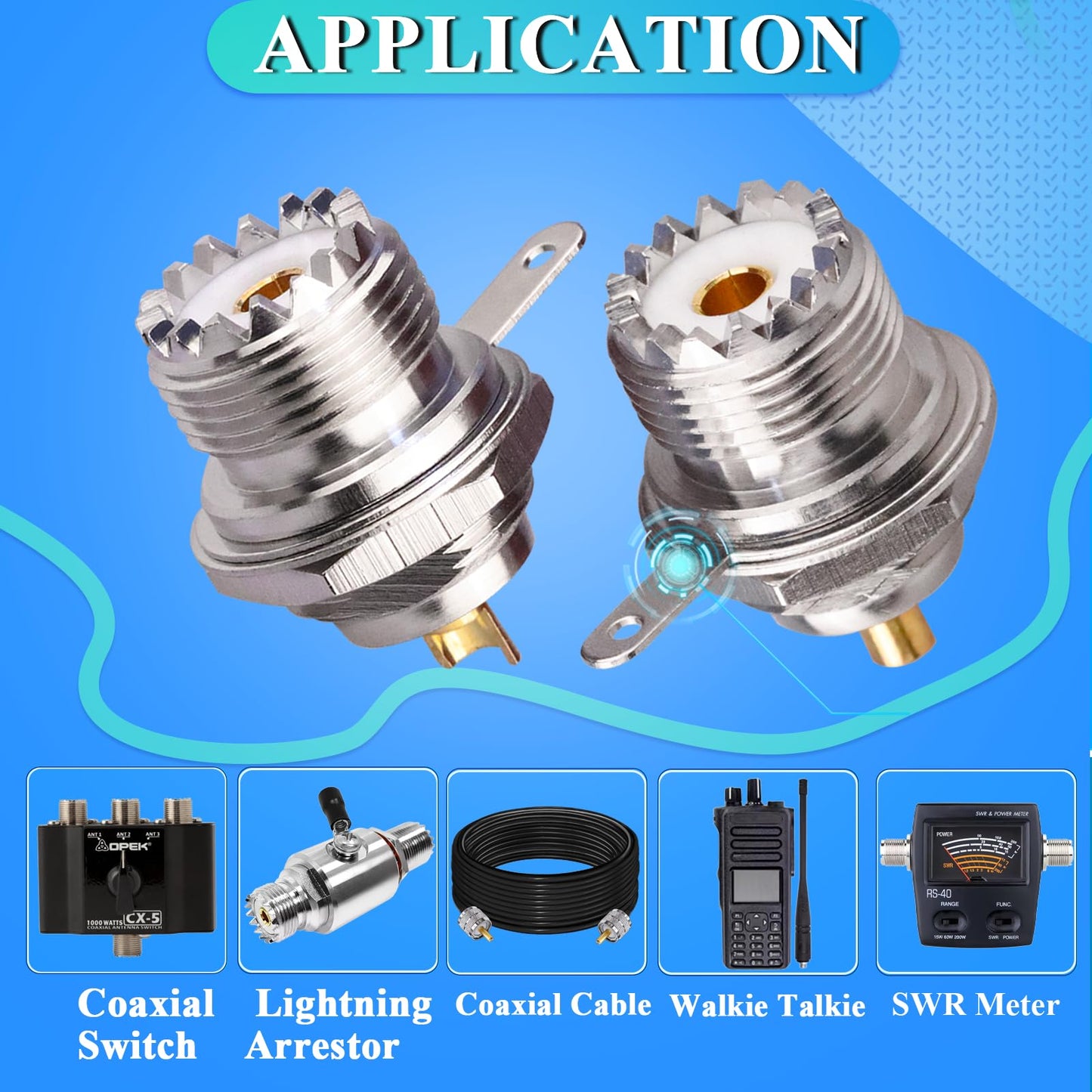TUOLNK 2PCS UHF SO239 Bulkhead Female Coax Connector, PL259 Panel Chassis Mount Flange Solder Cup Coaxial Connector Coax Antenna Adapter for Coaxial
