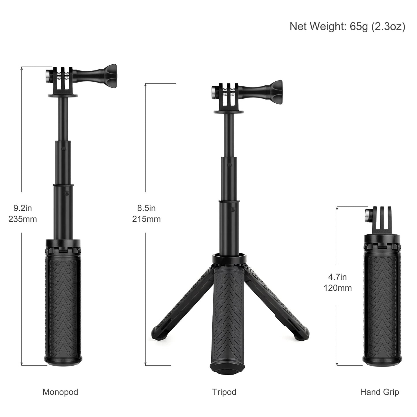 GEPULY Mini Hand Grip Selfie Stick Tripod Stand for GoPro Hero 13 12 11 10 9 8 7 6 5 4 3,Session, Fusion, Max,Insta360, DJI, Akaso, Phone-Use it as a