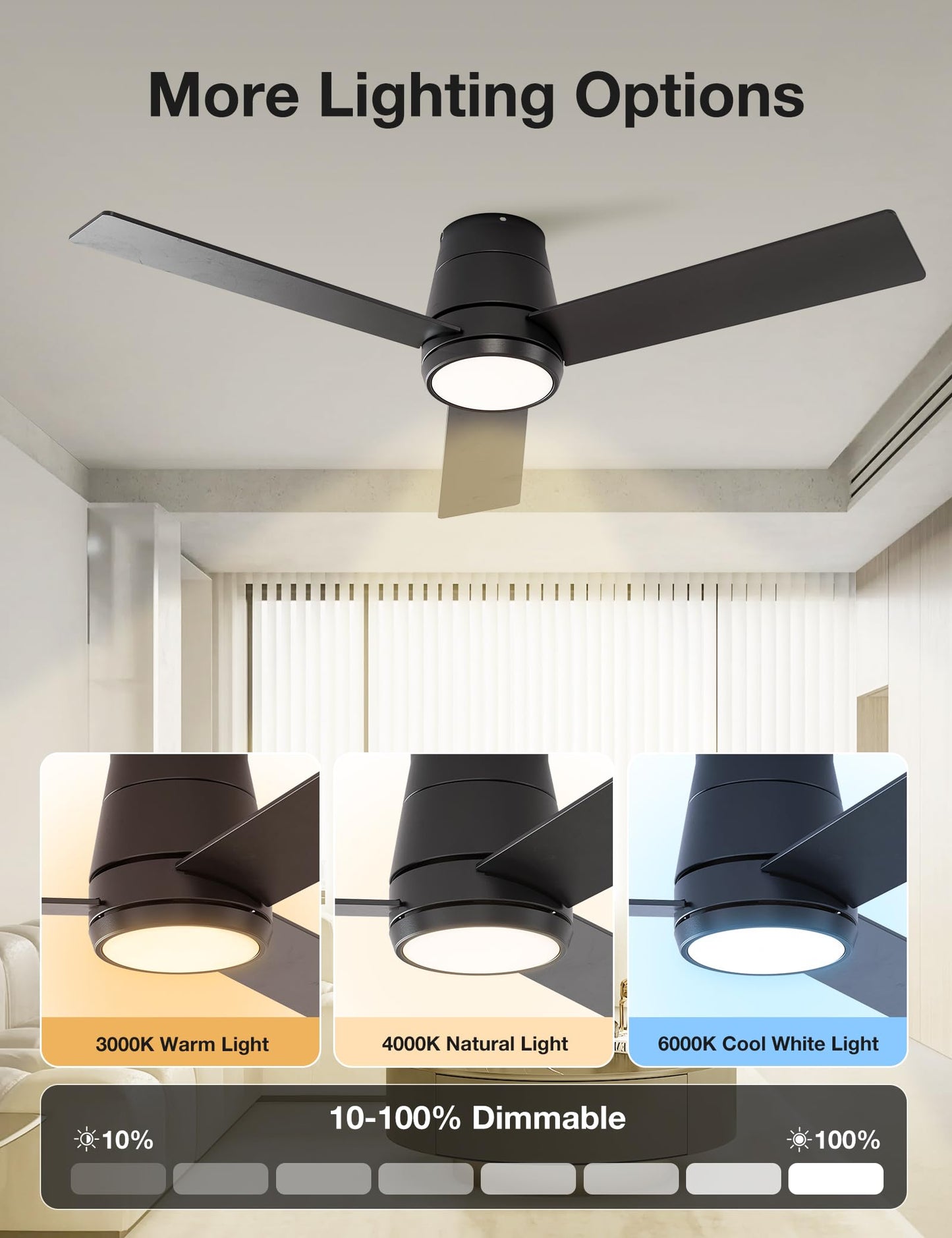 warmiplanet 42 Inch Small Ceiling Fan with Lights and Remote, Quiet DC Motor, Flush Mount Indoor Ceiling Fan for Bedroom Kitchen, 6 Speeds Reversible