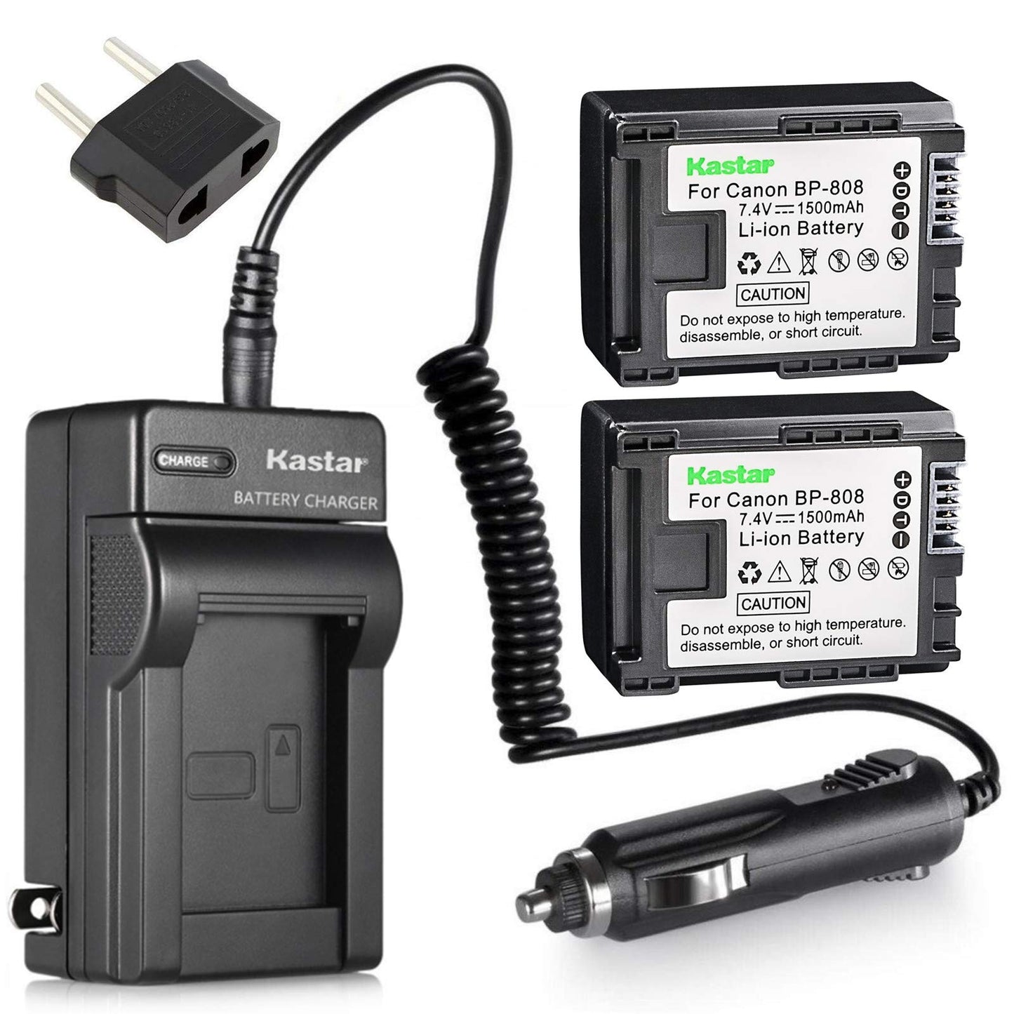 Kastar BP808 Battery (2-Pack) and Charger Kit for Canon BP-807, BP-808, BP-809 and Canon HFM400 HF100 M300 S100 S200 FS36 FS37 HF200 HFS11 HF100 HF20
