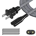 AC Power Cord 20FT (1 Pack), 2 Prong TV Power Cord, Nylon Braid Cable Replacement for Xbox One, PS3, PS4, PS5, Compatible for Printer, Monitor, Sound