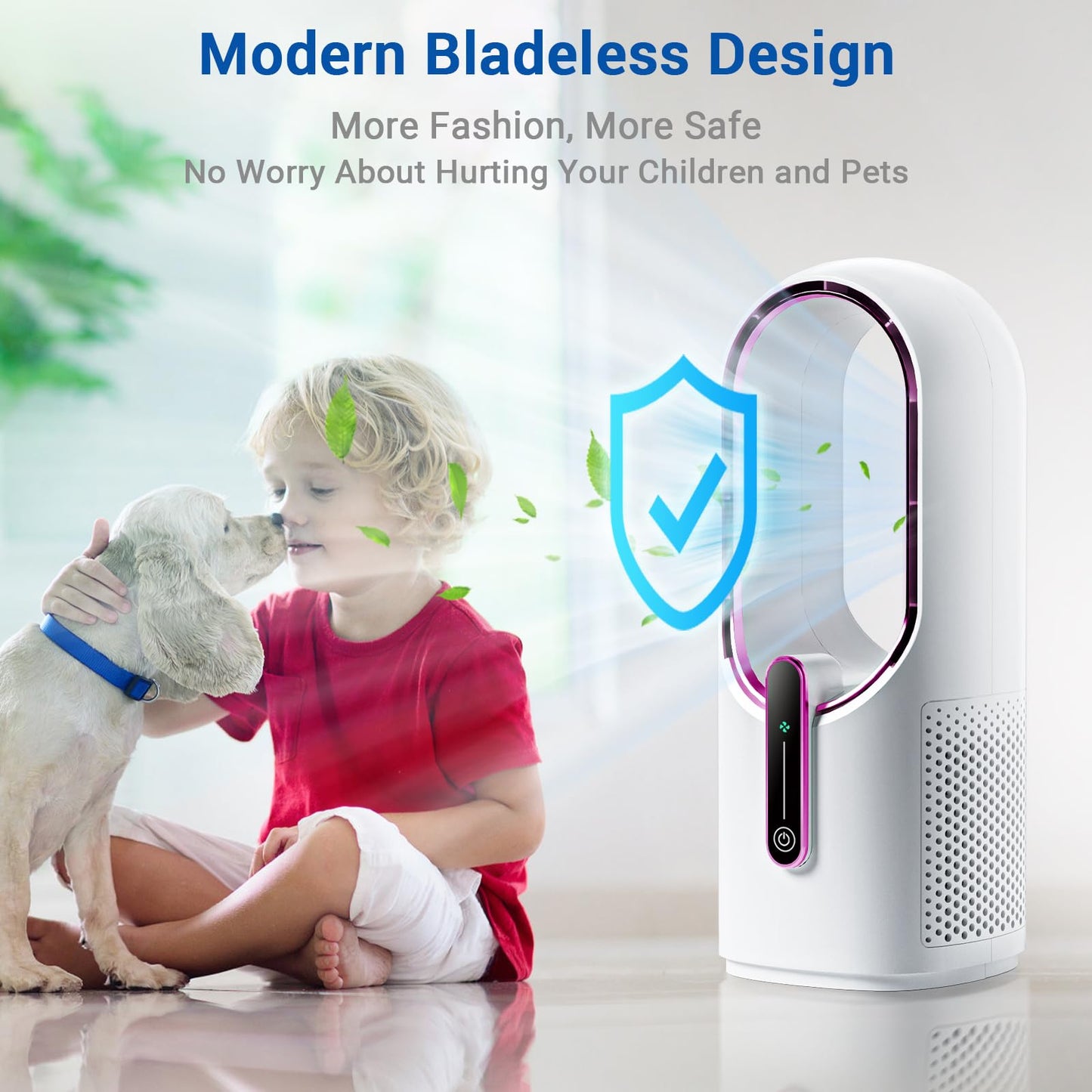 Bladeless Desk Fan, 11.8 Inch Small Rechargeable Fan, 30dB Quiet, 3 Speeds