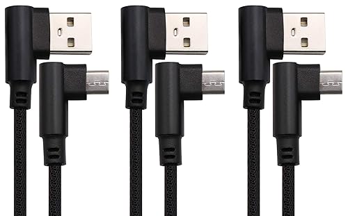 AAOTOKK 3 Ft 90 Degree Micro USB Cable Right Angle USB 2.0 Micro Male Nylon-Braided Fast Sync & Charging Cord Compatible with Android, Samsung