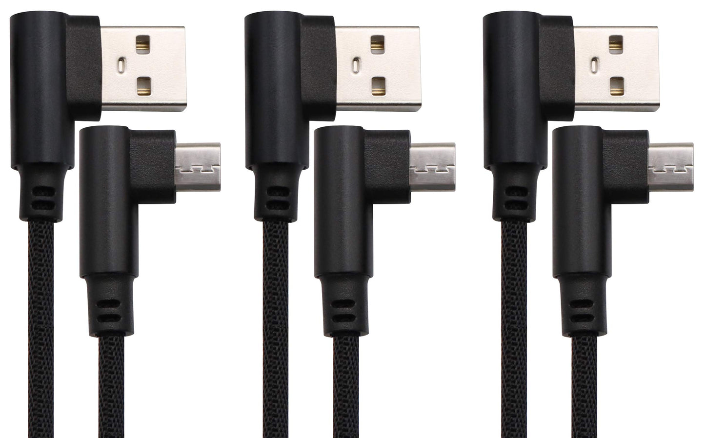 AAOTOKK 3 Ft 90 Degree Micro USB Cable Right Angle USB 2.0 Micro Male Nylon-Braided Fast Sync & Charging Cord Compatible with Android, Samsung