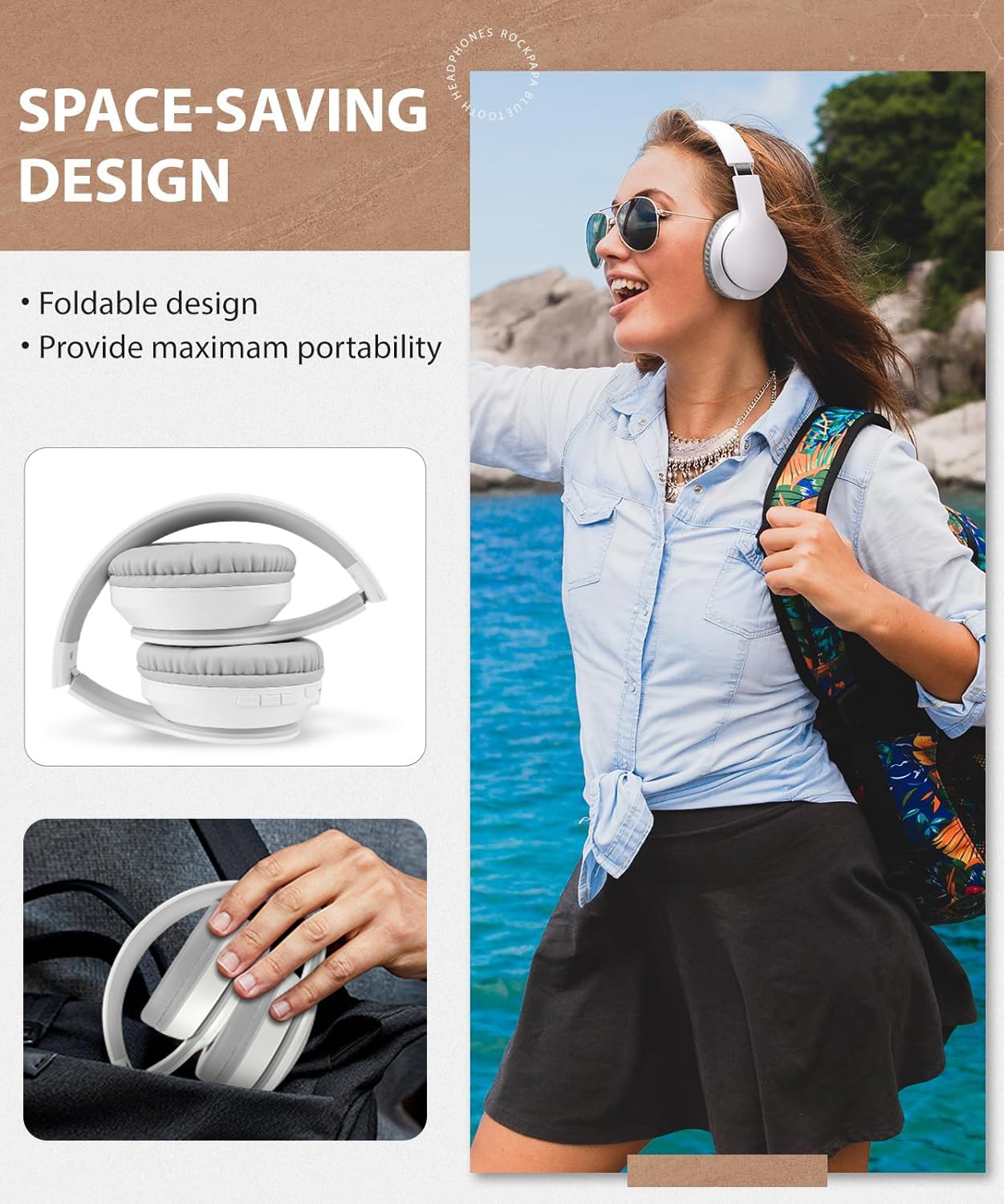 rockpapa E7 Over Ear Wireless Bluetooth Headphones with Mic, Foldable Wired/Wireless Headphones with Microphone for Kids Childrens Boys Girls Teen