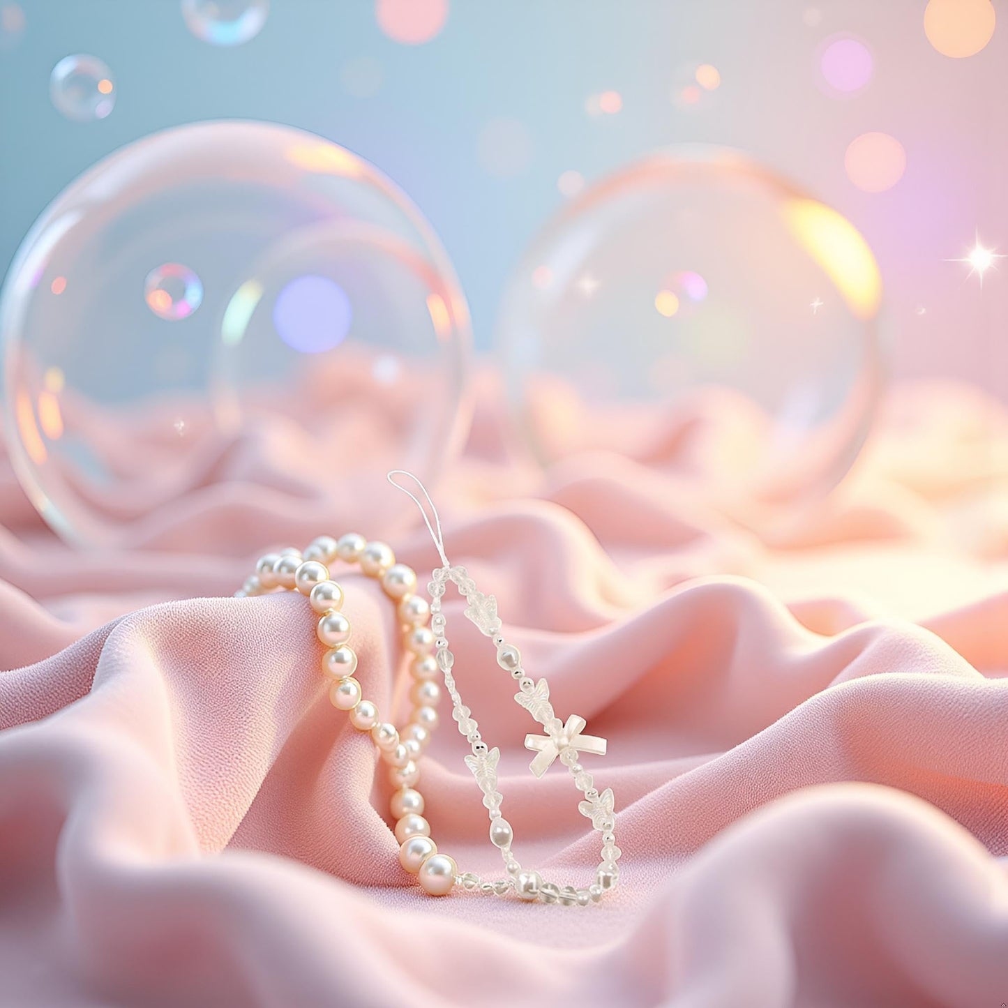 Qintreesify White Mobile Phone Lanyard Universal Chain White Pearl Beaded Phone Lanyard Wrist Strap Anti Lost Charm Strap Fashion Case Keychain Wallet