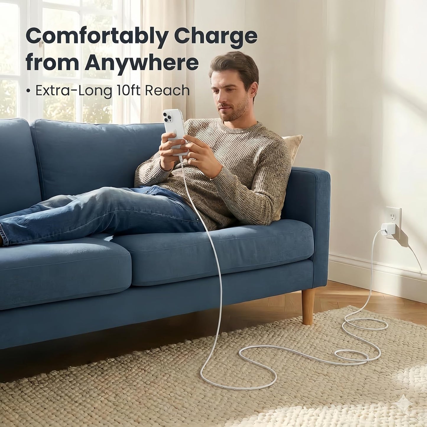 TT&C 45W USB-C Wall Charger with 10ft Extra-Long Cable | Fast Charging Power Adapter for Samsung Galaxy S26, S25, S24 & iPhone 17/16/15 Extended Reach