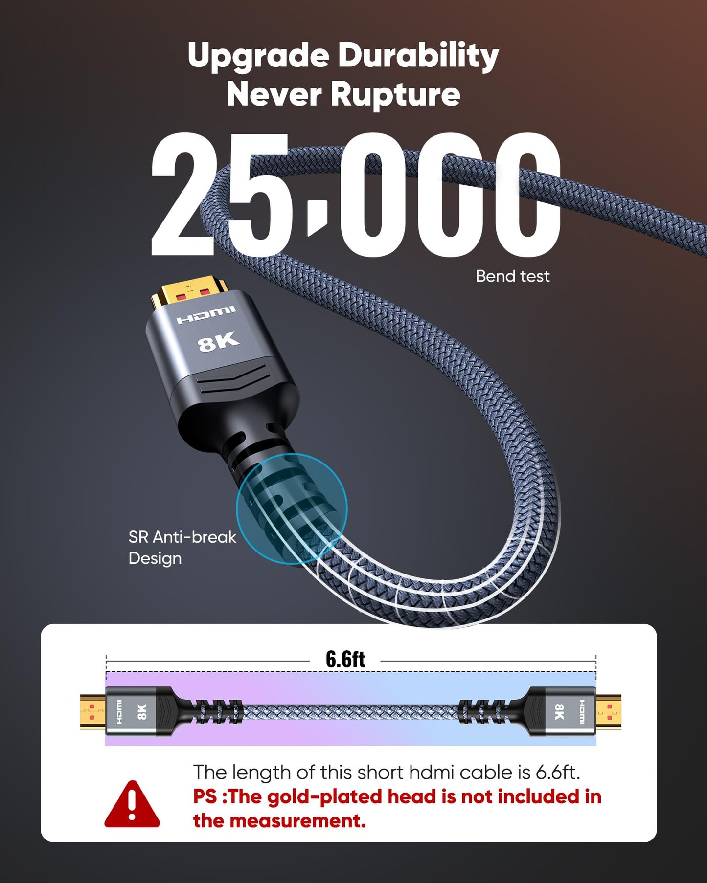 Highwings 8K 10K 4K HDMI Cable 48Gbps 6.6FT/2M, Certified Ultra High Speed HDMI Cable Braided Cord-4K@120Hz 8K@60Hz, DTS:X, HDCP 2.2 & 2.3, HDR 10
