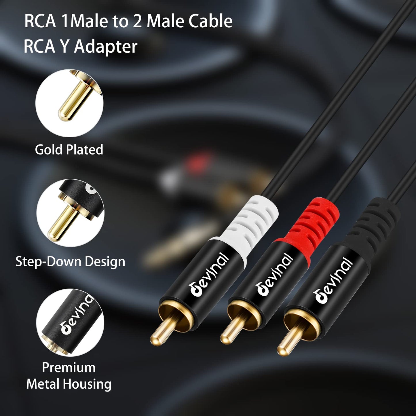 Devinal RCA Y Cable, RCA/Phono Y Splitter, RCA 1 Male to 2 Male Y Adapter, Male/Male Subwoofer Cable Gold Plated for subs/amps/Hi-Fis/Home