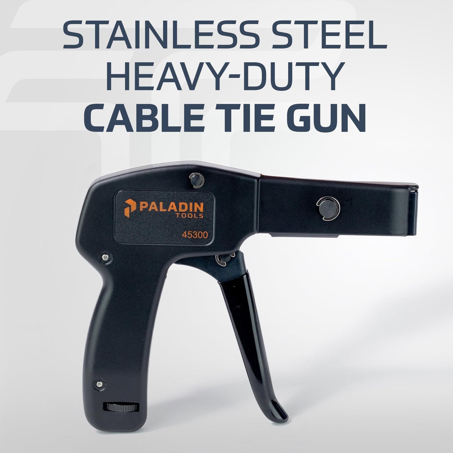 Paladin Tools PA45300 Stainless Steel Cable Tie Gun, Ergonomic Heavy Duty Zip Tie Gun Tool, Cut-off 5/65” to 1/4” Zip Ties (USA Quality Control)