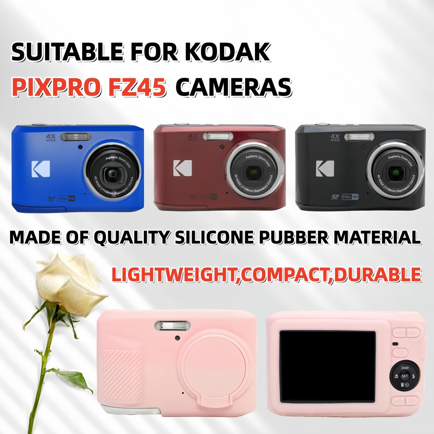 SZHSYJY Case for Kodak PIXPRO FZ45, FZ45 Accessories: Soft Silicone Protective Case with Removable Lens Cover, Includes 2 Screen Protectors and 1
