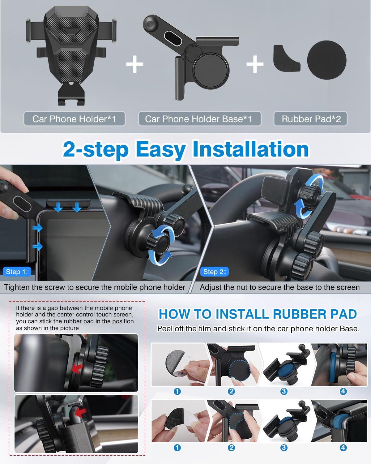 FIILINES Phone Holder for Ford Mustang Mach-E 2021-2024 & Tesla Model 3/Y, 360 Degree Rotation Phone Mount Accessories, Car Mount Compatible with All