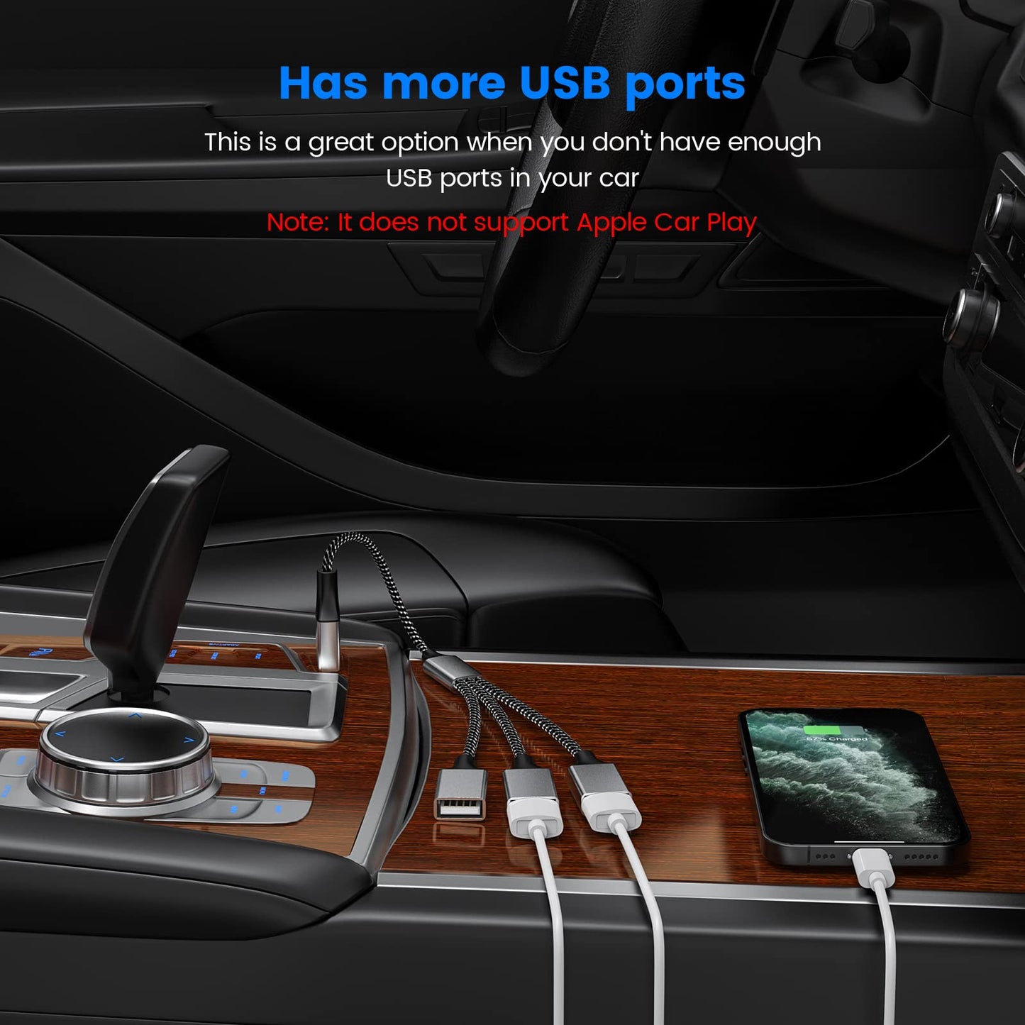 MOGOOD 3 in 1 USB Splitter Cable, Portable USB 2.0 Hub for Charging, Data Transfer, Laptop, Mac