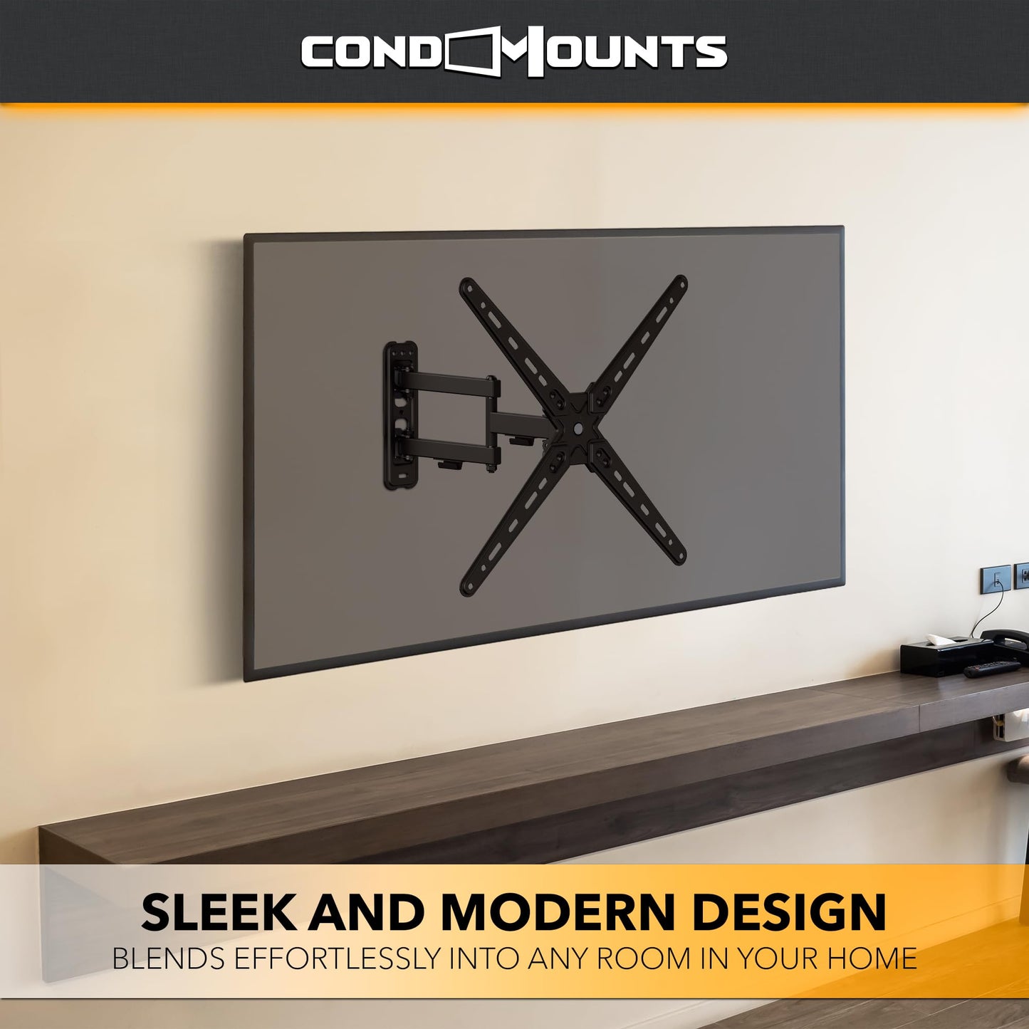 CondoMounts TVA8044 Full Motion TV Wall Mount for 13"-55" Screens | Articulating TV Wall Mount with Swivel Arm | Max VESA 400x400mm, Holds 55lbs |