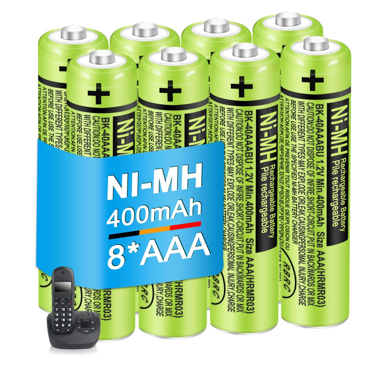 EOCIK BK-40AAABU 8 Pack NI-MH AAA Rechargeable Battery for Panasonic 1.2V 400mAh Rechargeable AAA Batteries for Cordless Phones,Remote Controls