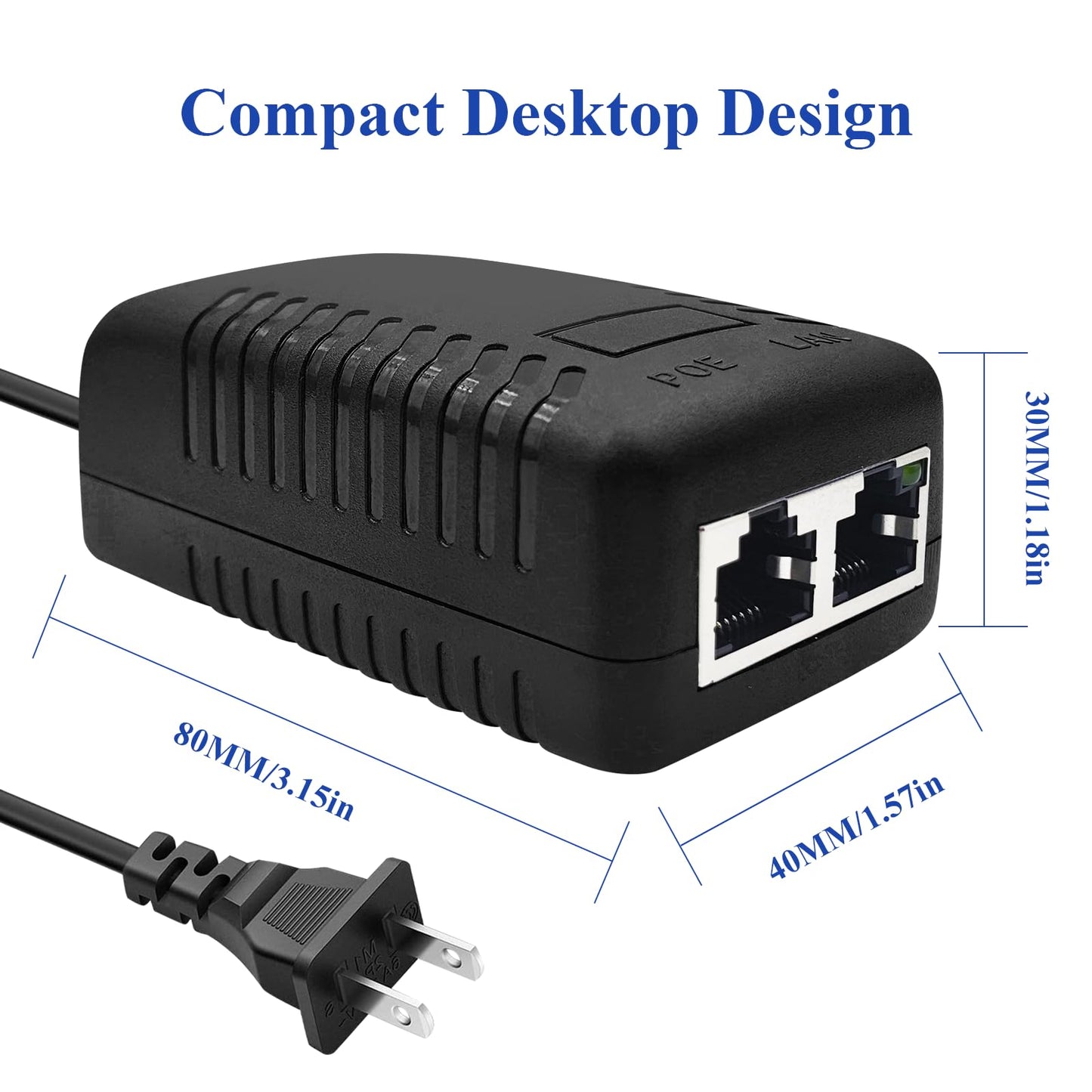 STEAMEMO 52V Gigabit PoE Injector Adapter, 15W 10/100/1000Mbps IEEE 802.3af Compliant, Plug & Play, Gigabit PoE Adapter for IP Cameras and VoIP Phones