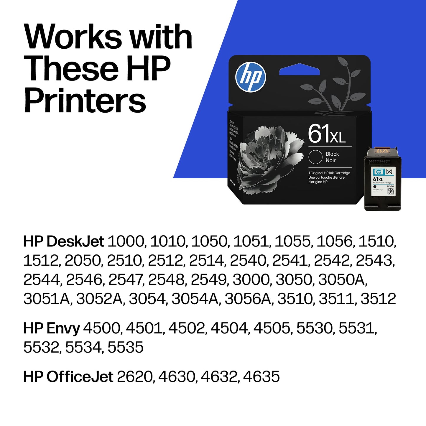 HP 61XL Black High-Yield Ink | Works with DeskJet 1000, 1010, 1050, 1510, 2050, 2510, 2540, 3000, 3050, 3510; Envy 4500, 5530; OfficeJet 2620, 4630 |