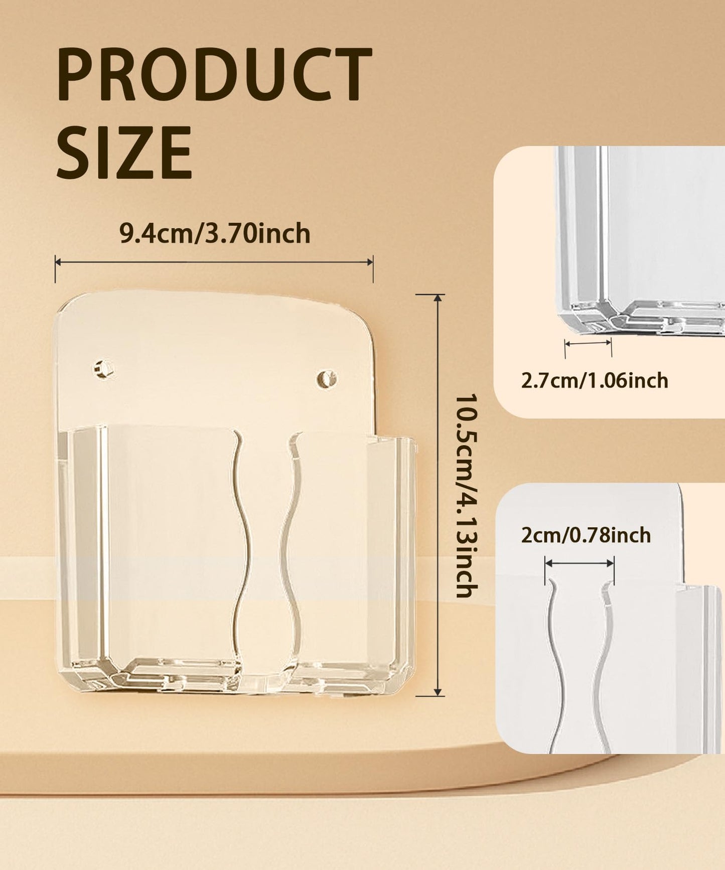 azings Acrylic Cell Phone Wall Mount Holder with Transparent Adhesive, 3 Modes (Clear)