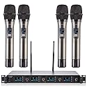 Boeska Wireless Microphone System, 4-Channel UHF Wireless Mic, Fixed Frequency Metal Cordless Mic with 4 Handheld Dynamic Microphones, 200ft Range