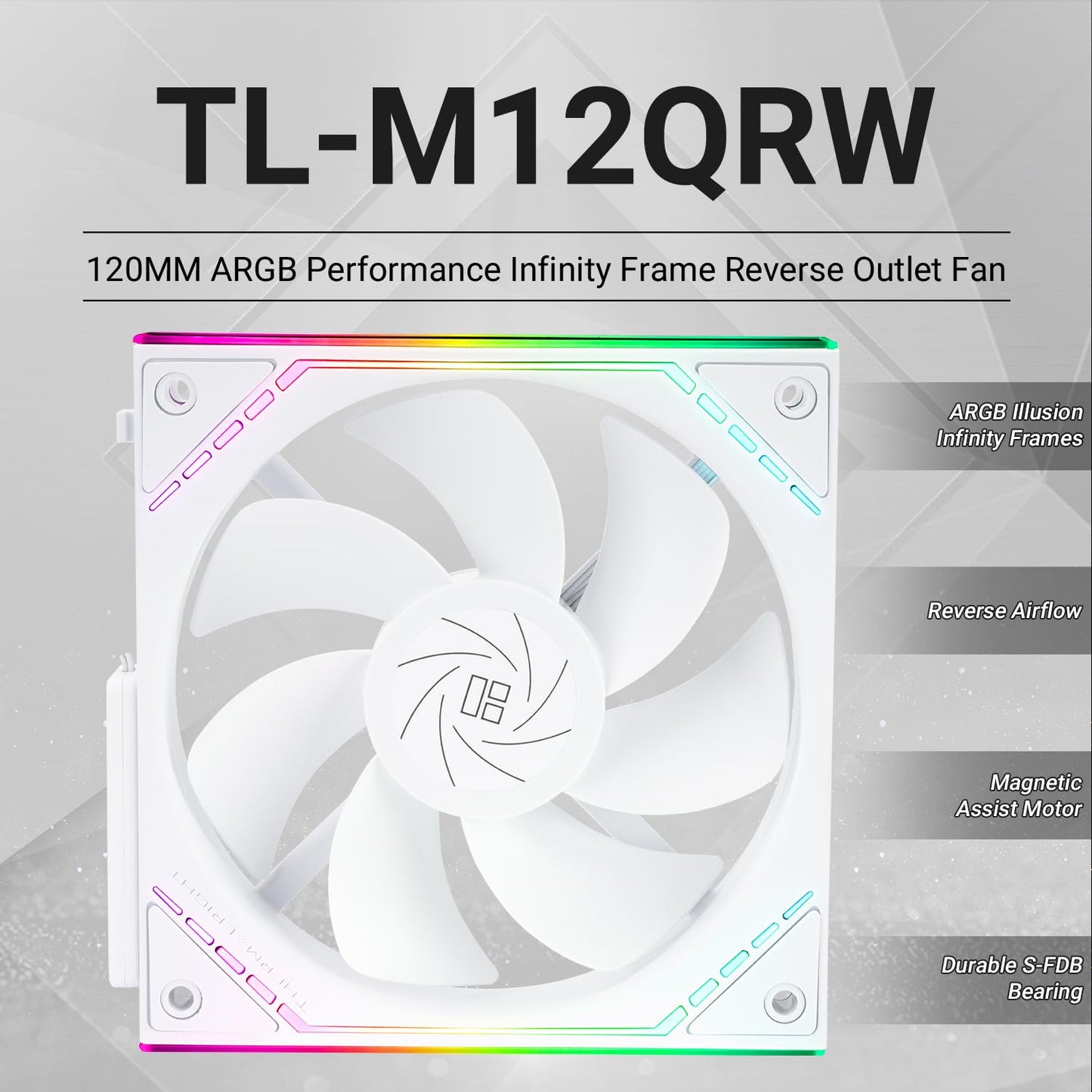 Thermalright TL-M12QRW CPU Fan 120mm Case Cooler, PWM Connector Silent Computer Cooling with S-FDB Bearing,PC Fan with ARGB Mirror Light Effect,Low