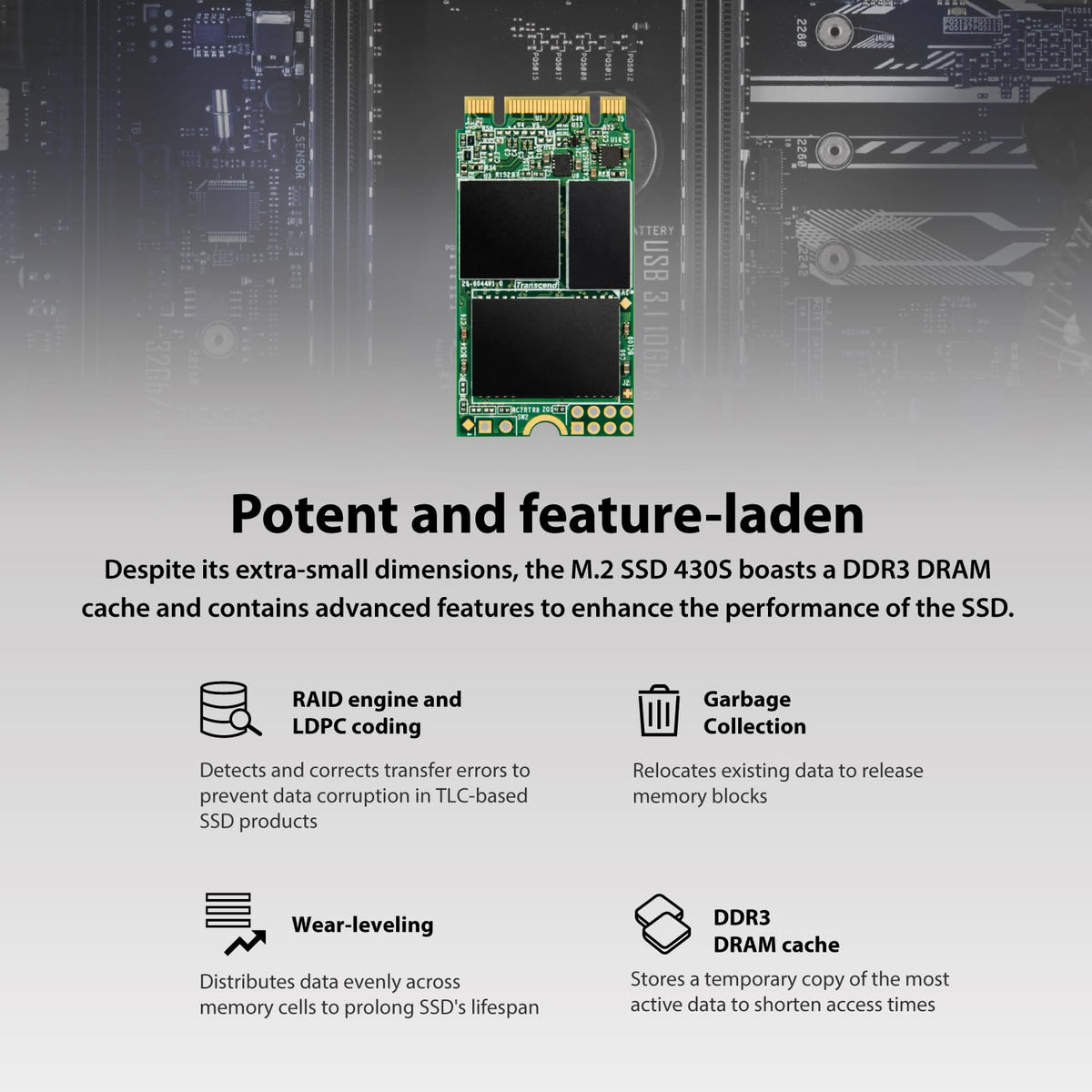 Transcend 128GB MTS430S M.2 SATA III 2242 SSD, Dram Cache, B+M Key