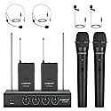Phenyx Pro Wireless Microphone System, 4-Channel VHF Wireless Microphone Set with 2 Handhelds/2 Bodypacks/2 Lapels/ 2 Headset, Metal Receiver