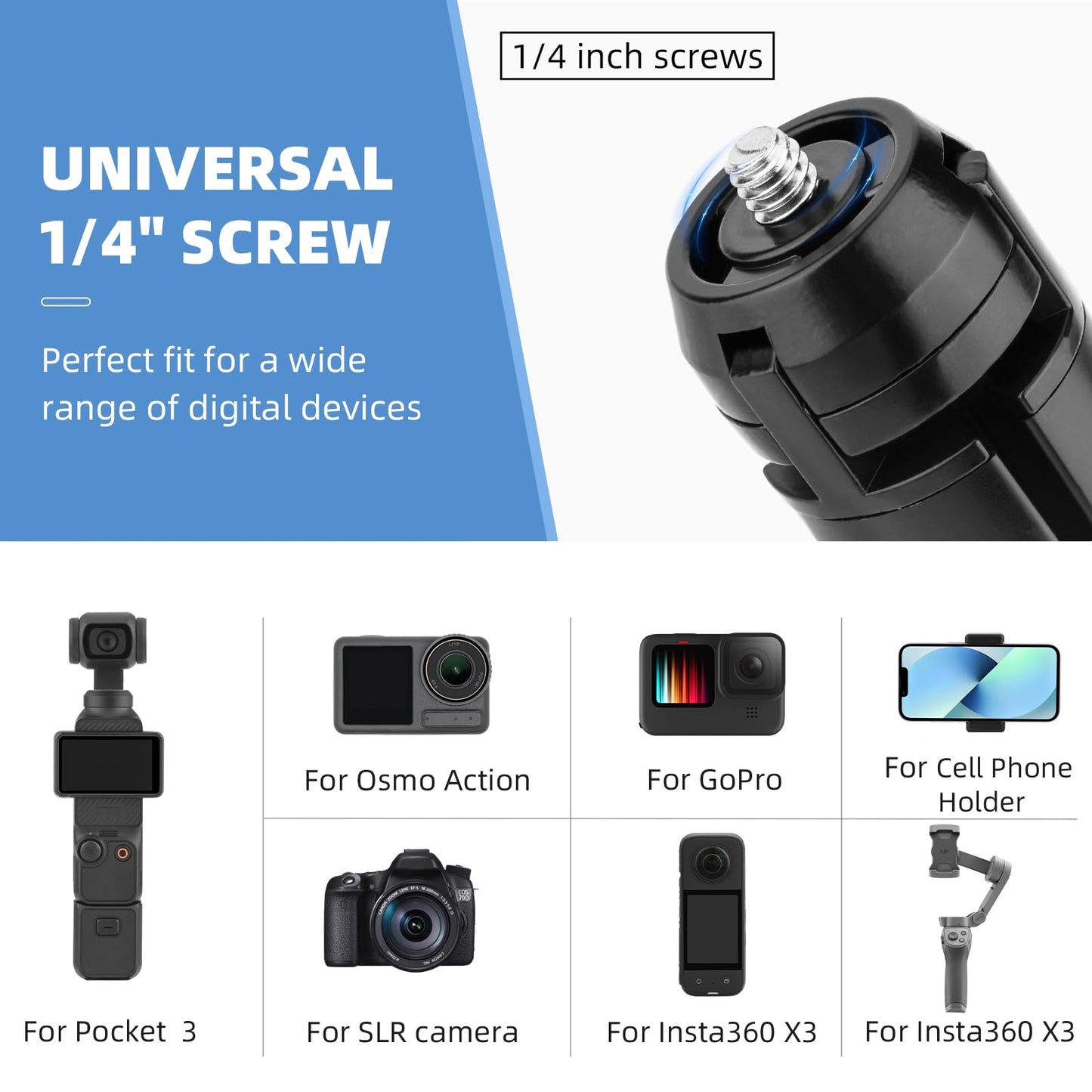 HeiyRC Mini Vlog Tripod for DJI Pocket 3 OM Osmo Mobile 7P 6, for GoPro 13 Max Hero, for Insta360 X5 X3 X4, for DJI Action 5 Pro Smooth Hohem Feiyu